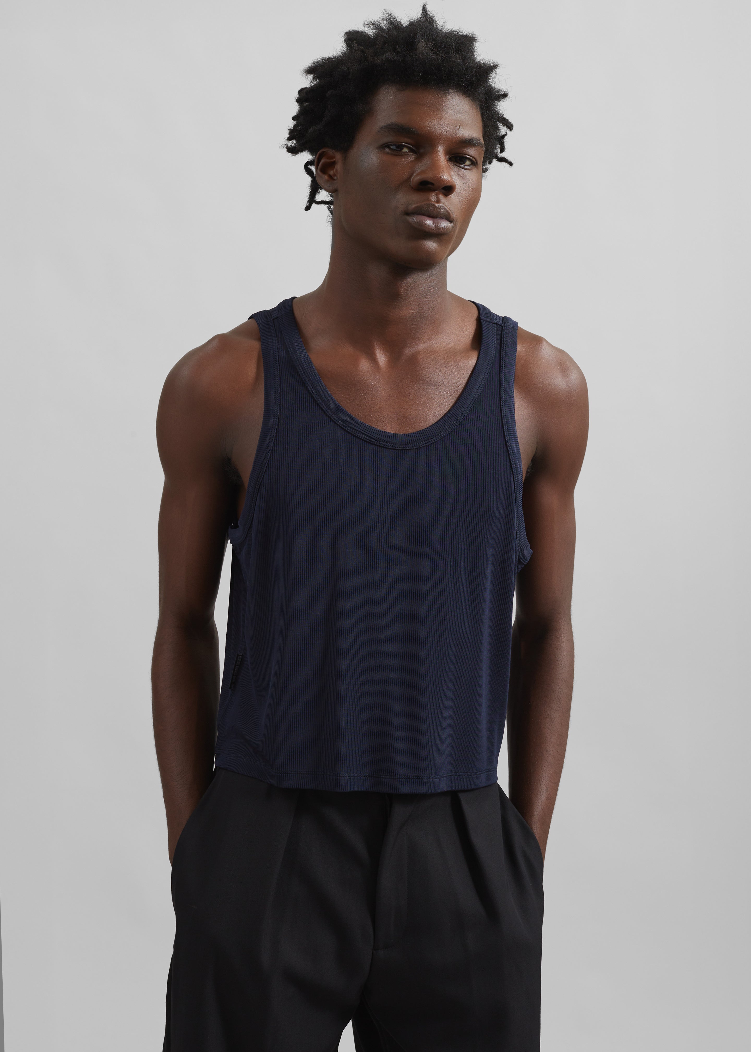 Louis Gabriel Nouchi Fluid Ribbed Tank Top - Night Blue - 1