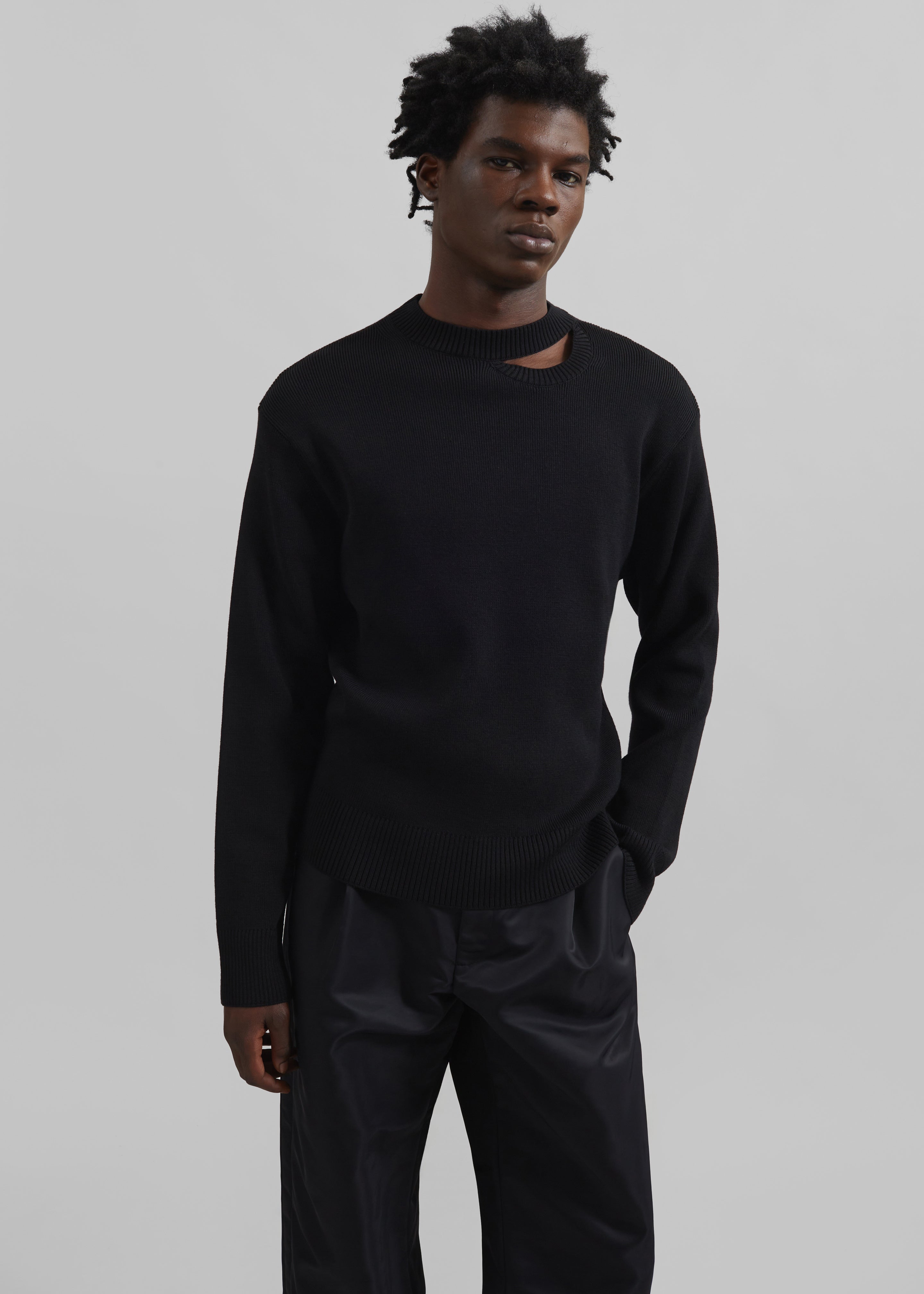 Louis Gabriel Nouchi Wool Jumper With Signature Opening - Black - 3