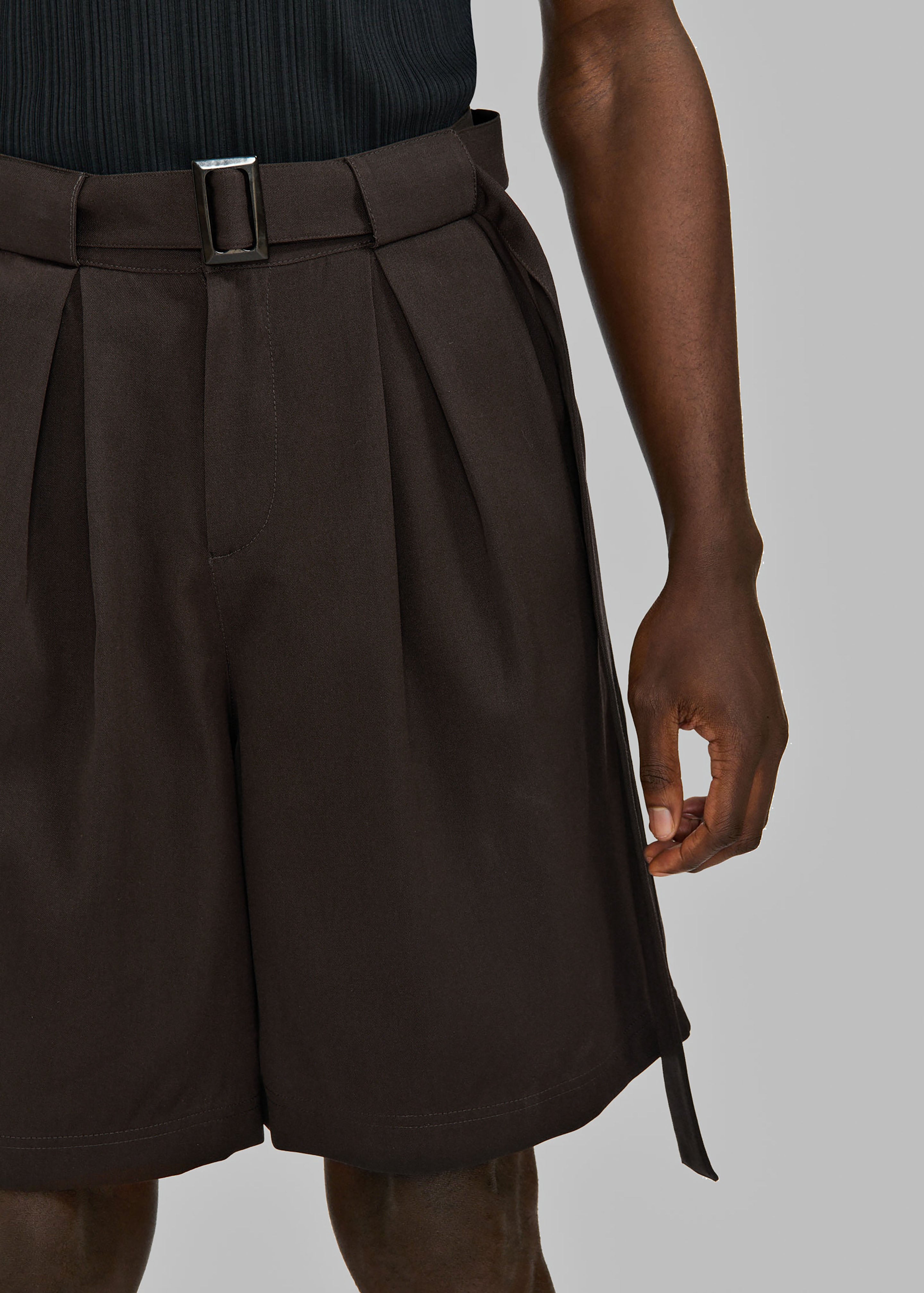 Louis Gabriel Nouchi Large Shorts With Box Pleats And Belt - Expresso - 2