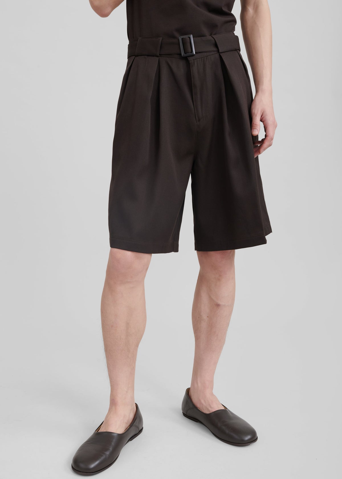 Louis Gabriel Nouchi Large Shorts With Box Pleats And Belt - Expresso - 5