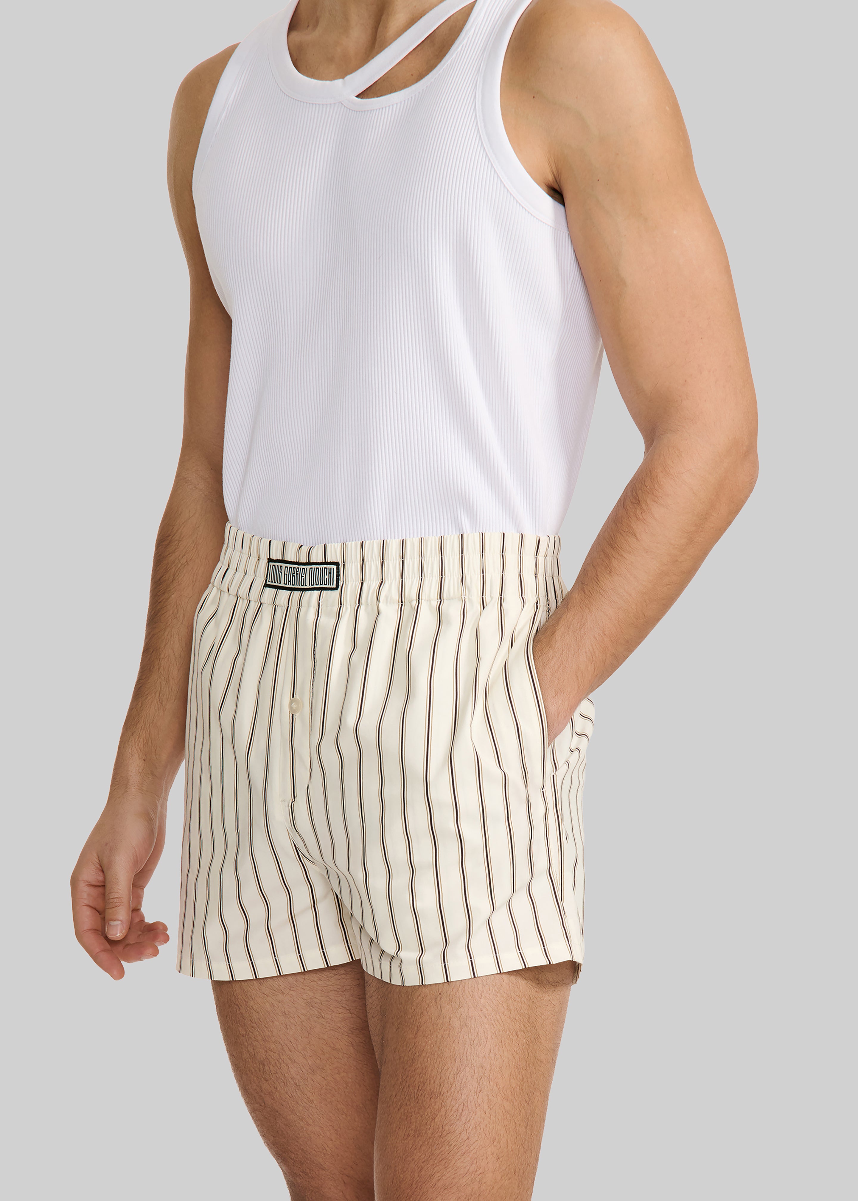Louis Gabriel Nouchi Striped Cotton Shorts - Desert Pinstripes - 3