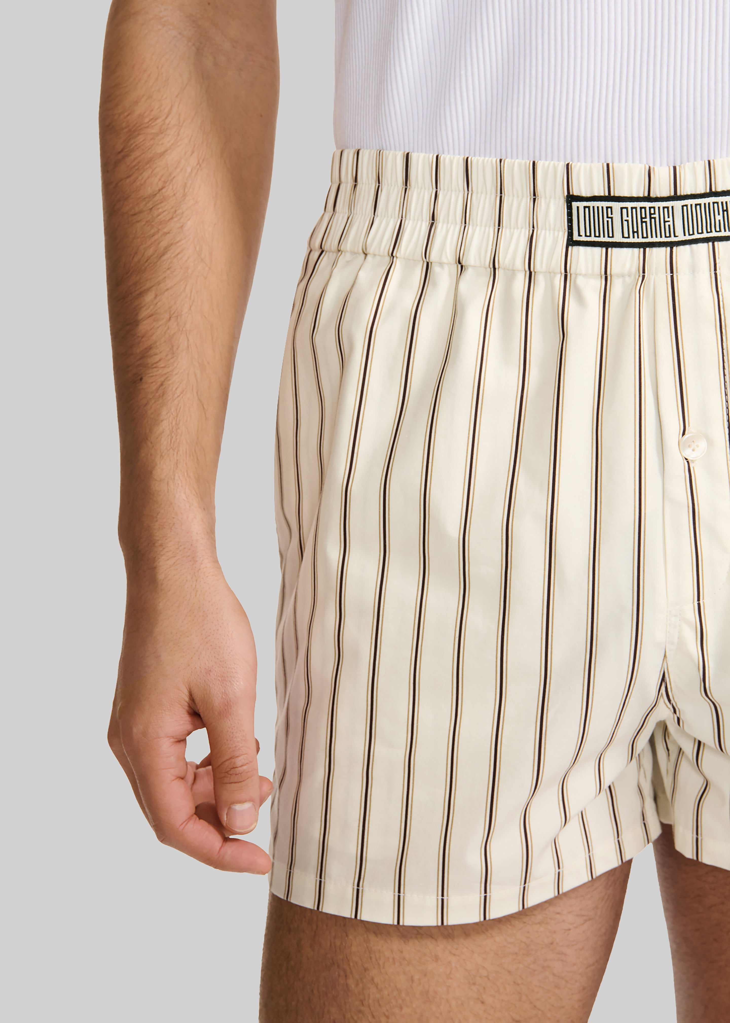 Louis Gabriel Nouchi Striped Cotton Shorts - Desert Pinstripes - 2
