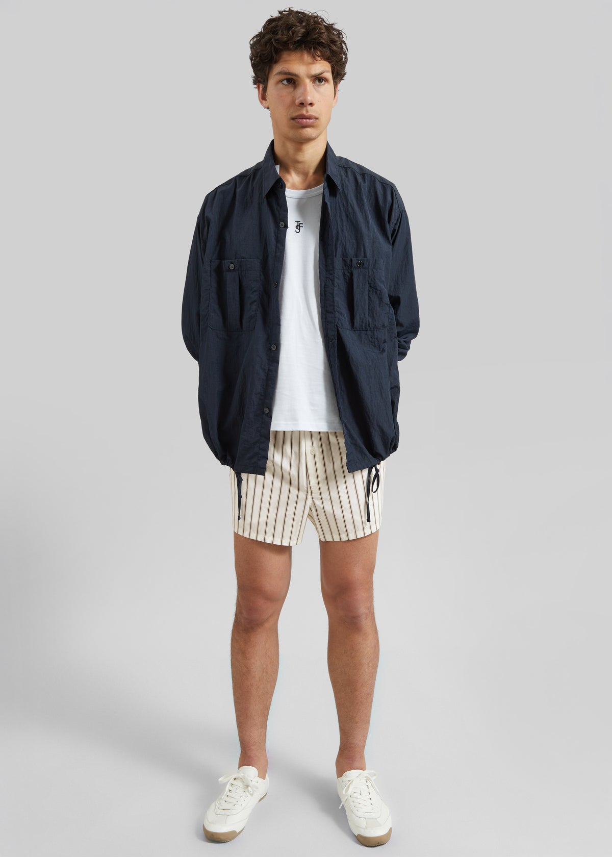 Louis Gabriel Nouchi Striped Cotton Shorts - Desert Pinstripes - 1