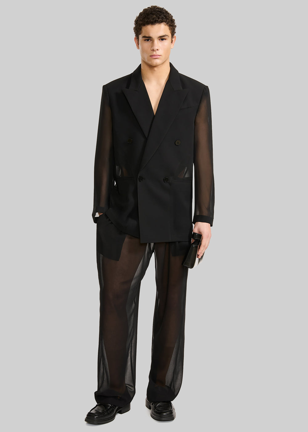 Louis Gabriel Nouchi 4-Button Double-Breasted Sheer Jacket - Black - 1