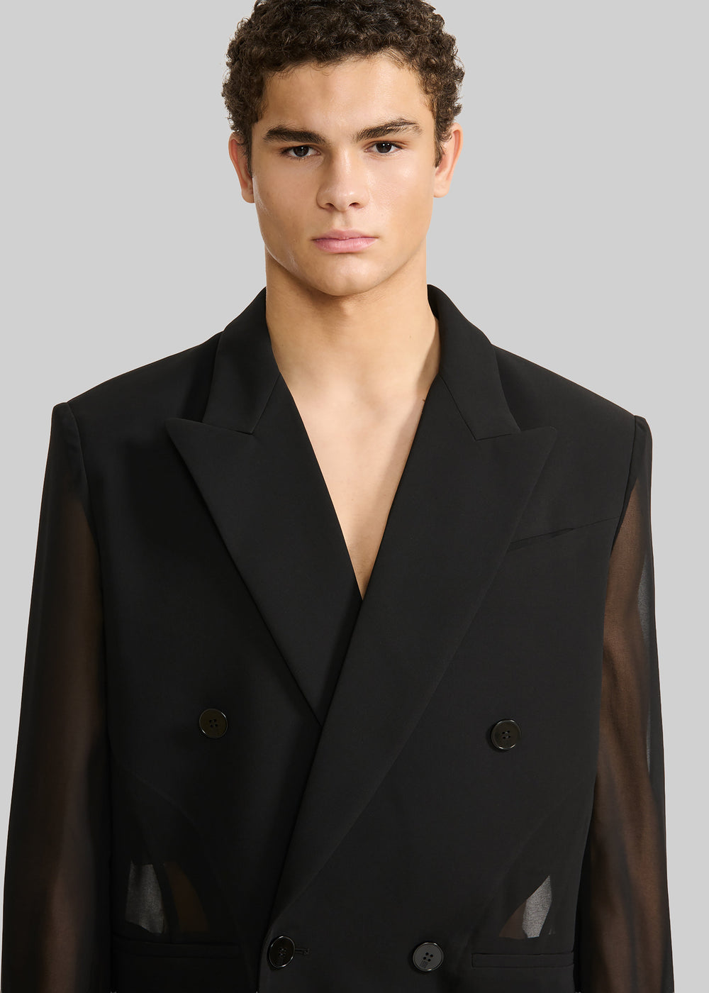 Louis Gabriel Nouchi 4-Button Double-Breasted Sheer Jacket - Black