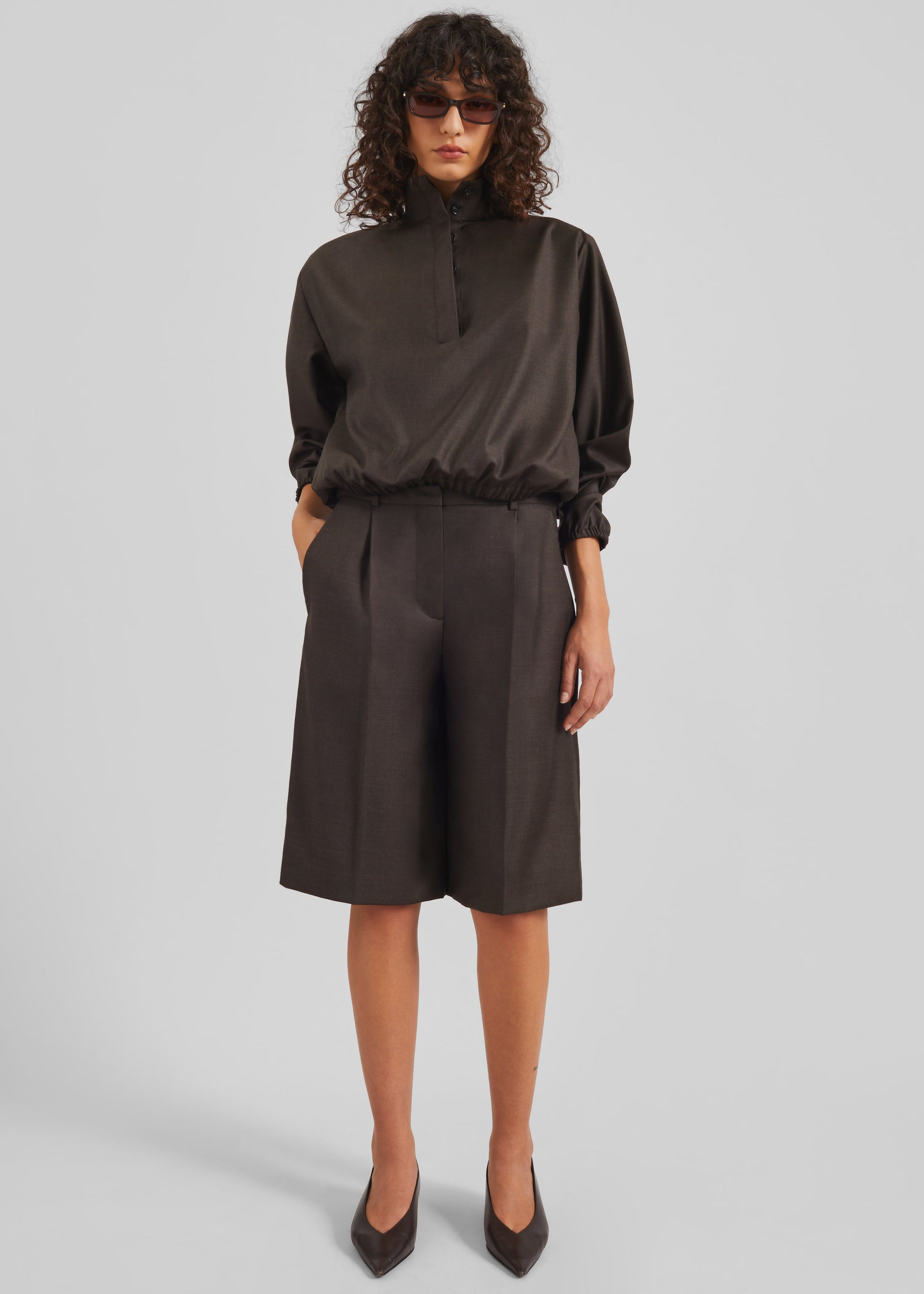 Shop the look image for Loulou de Saison Zyla Stand Collar Jacket - Grizzly