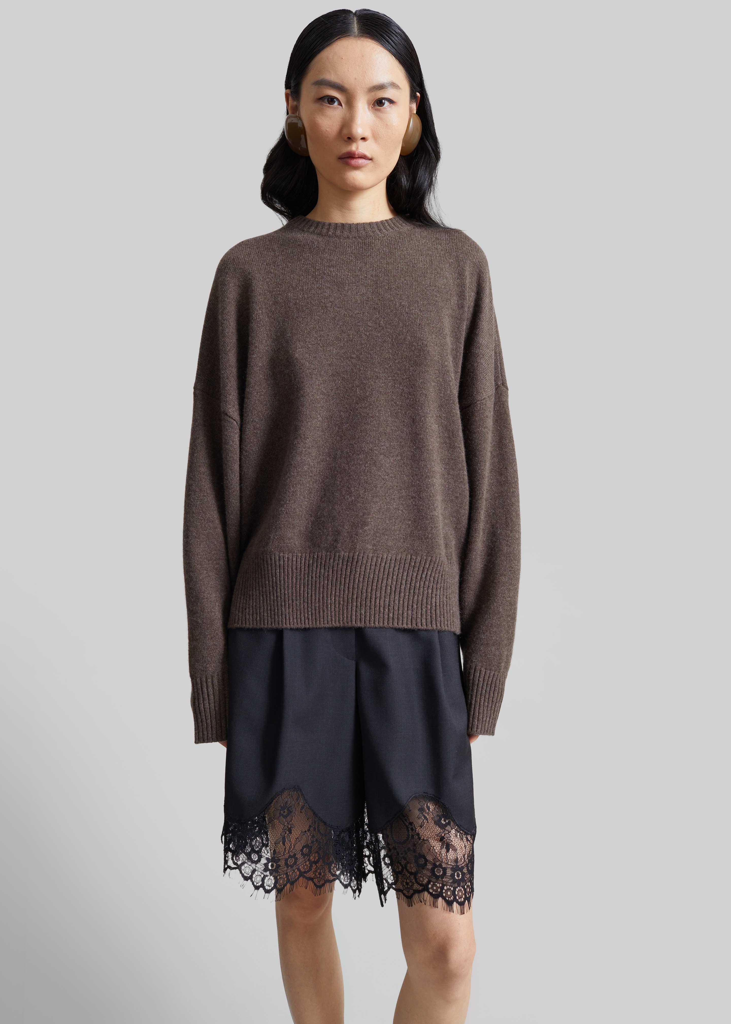 Loulou de Saison Anton Lds Crewneck Sweater - Coffee