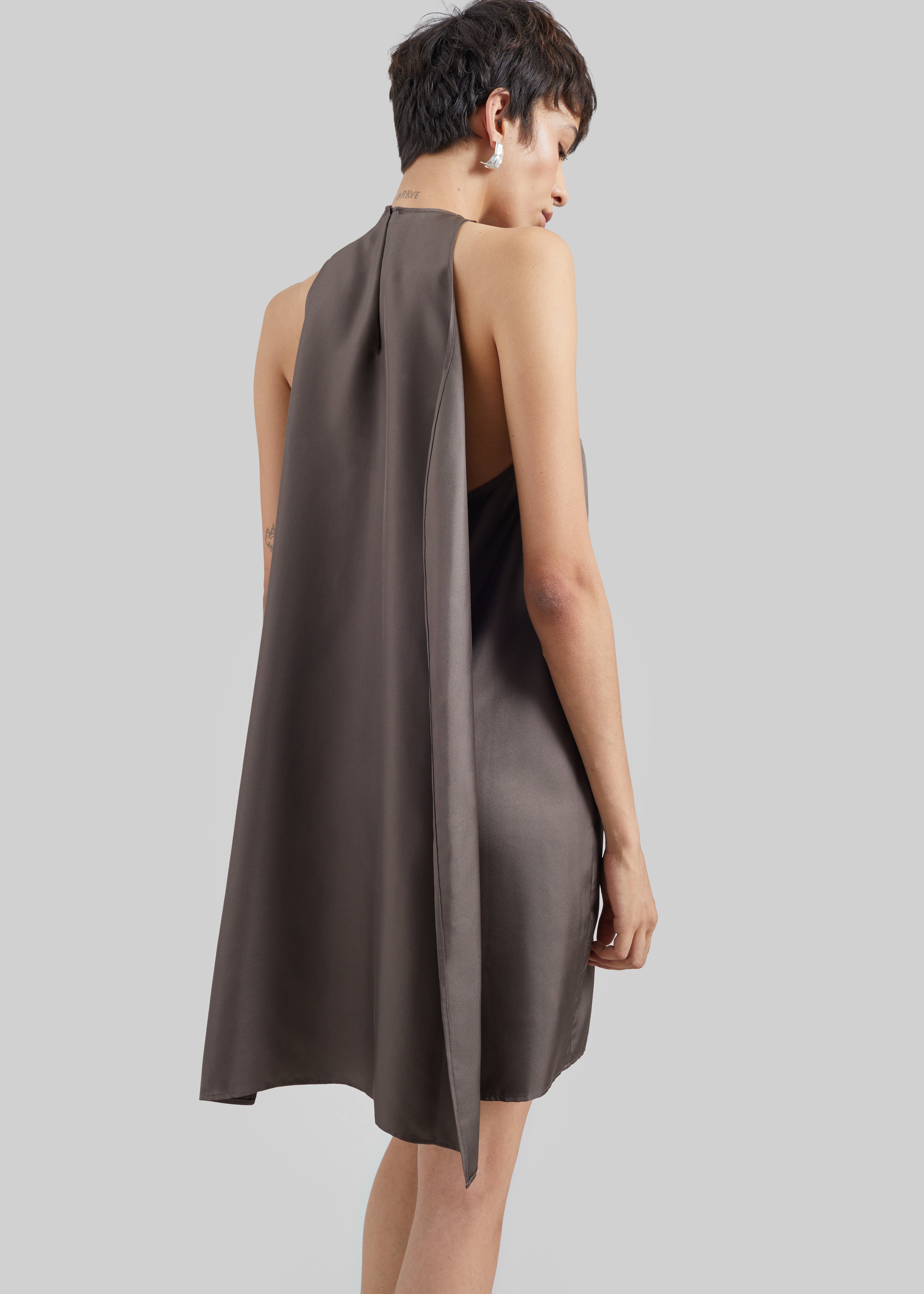 Loulou de Saison Bruna Cape Dress - Dark Brown - 3