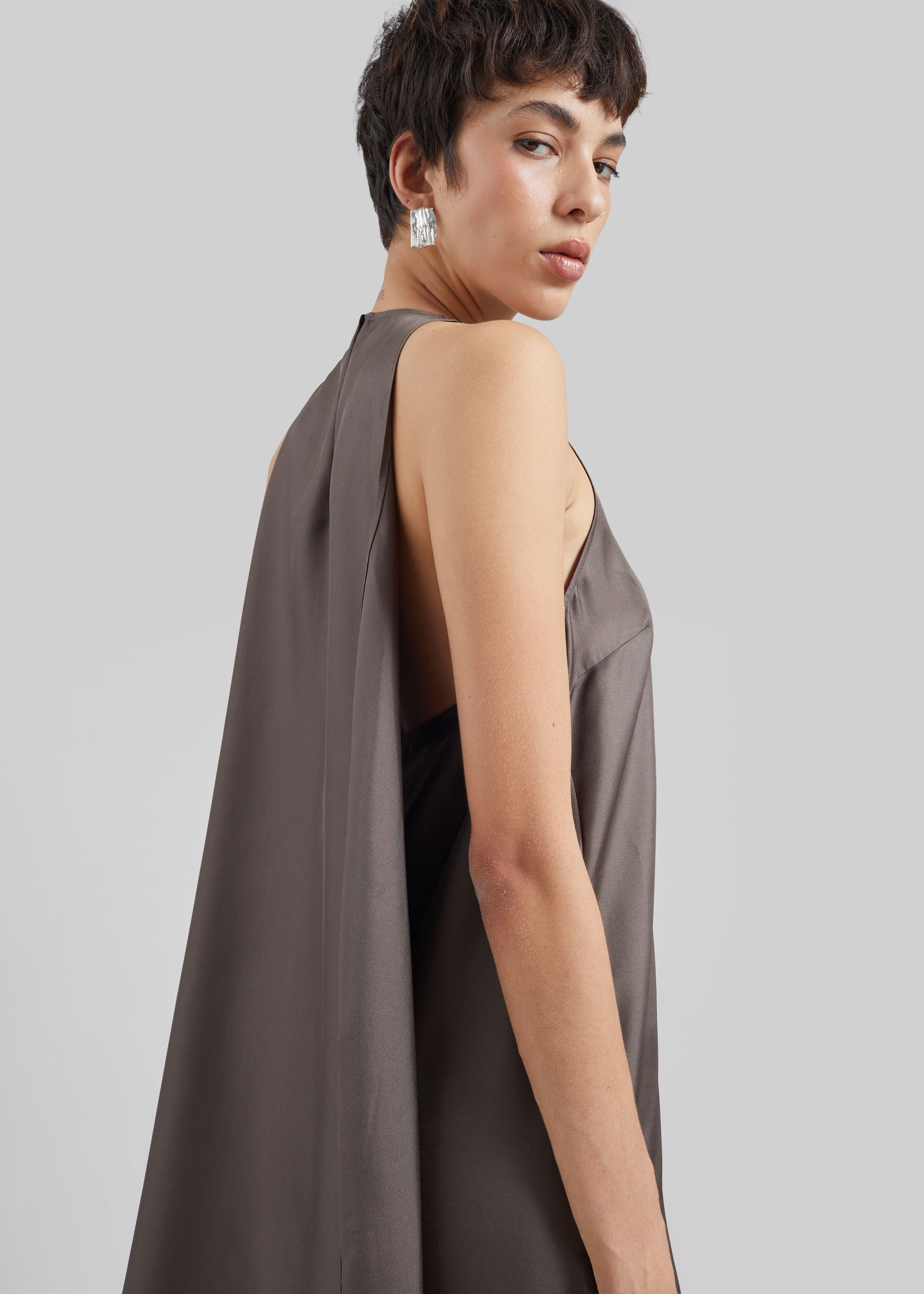 Loulou de Saison Bruna Cape Dress - Dark Brown - 5