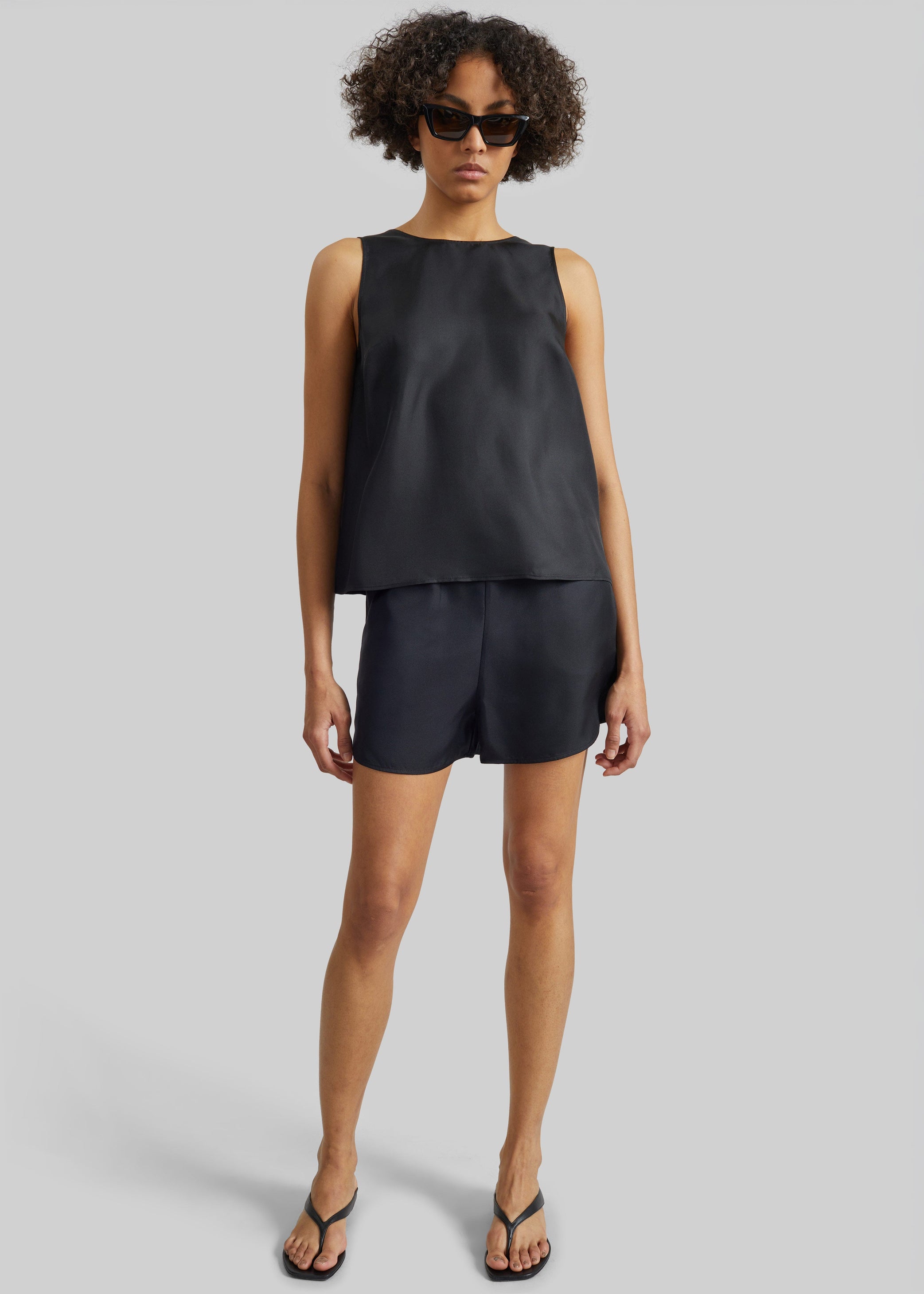 Shop the look image for Loulou De Saison Cabo Elasticated Silk Shorts - Black