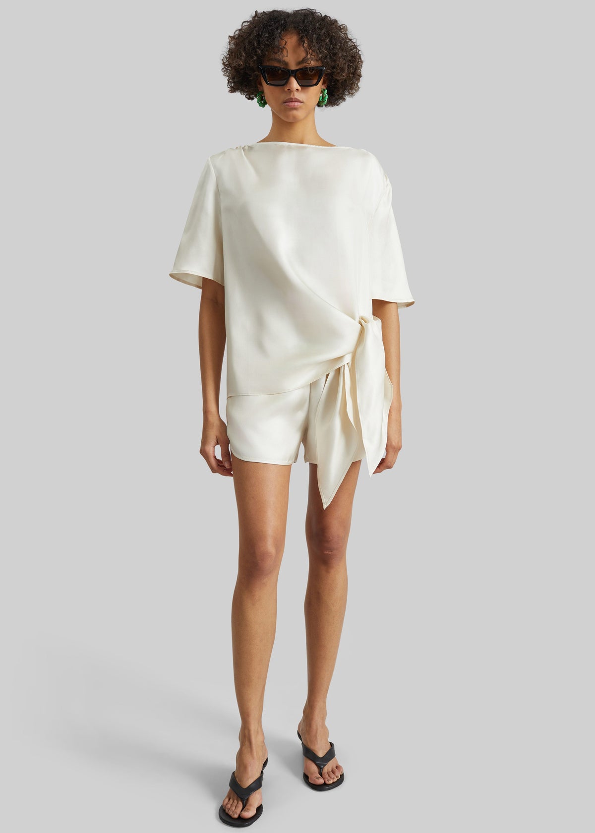 Loulou De Saison Cabo Elasticated Silk Shorts - Ivory - 3