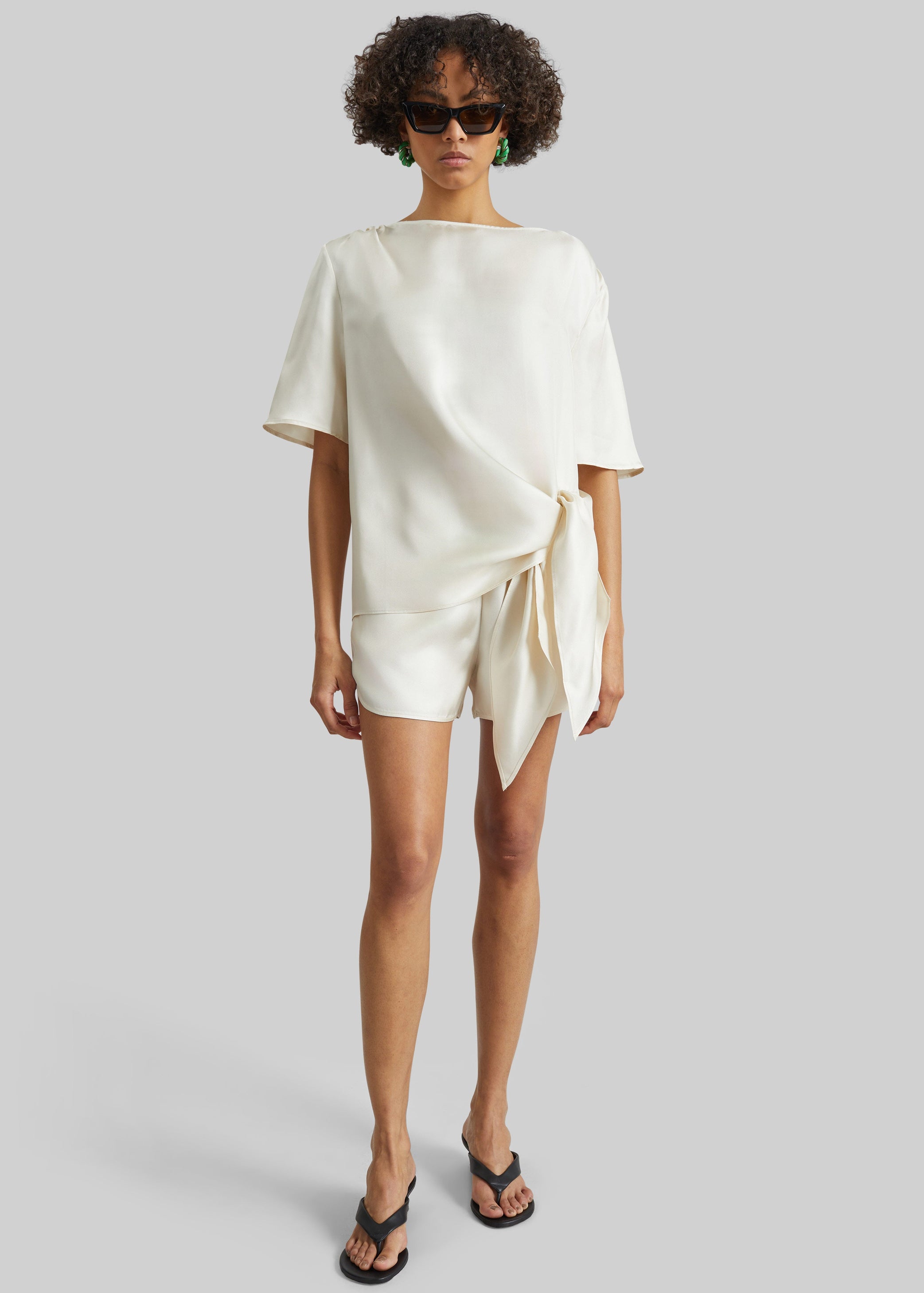 Shop the look image for Loulou De Saison Cabo Elasticated Silk Shorts - Ivory