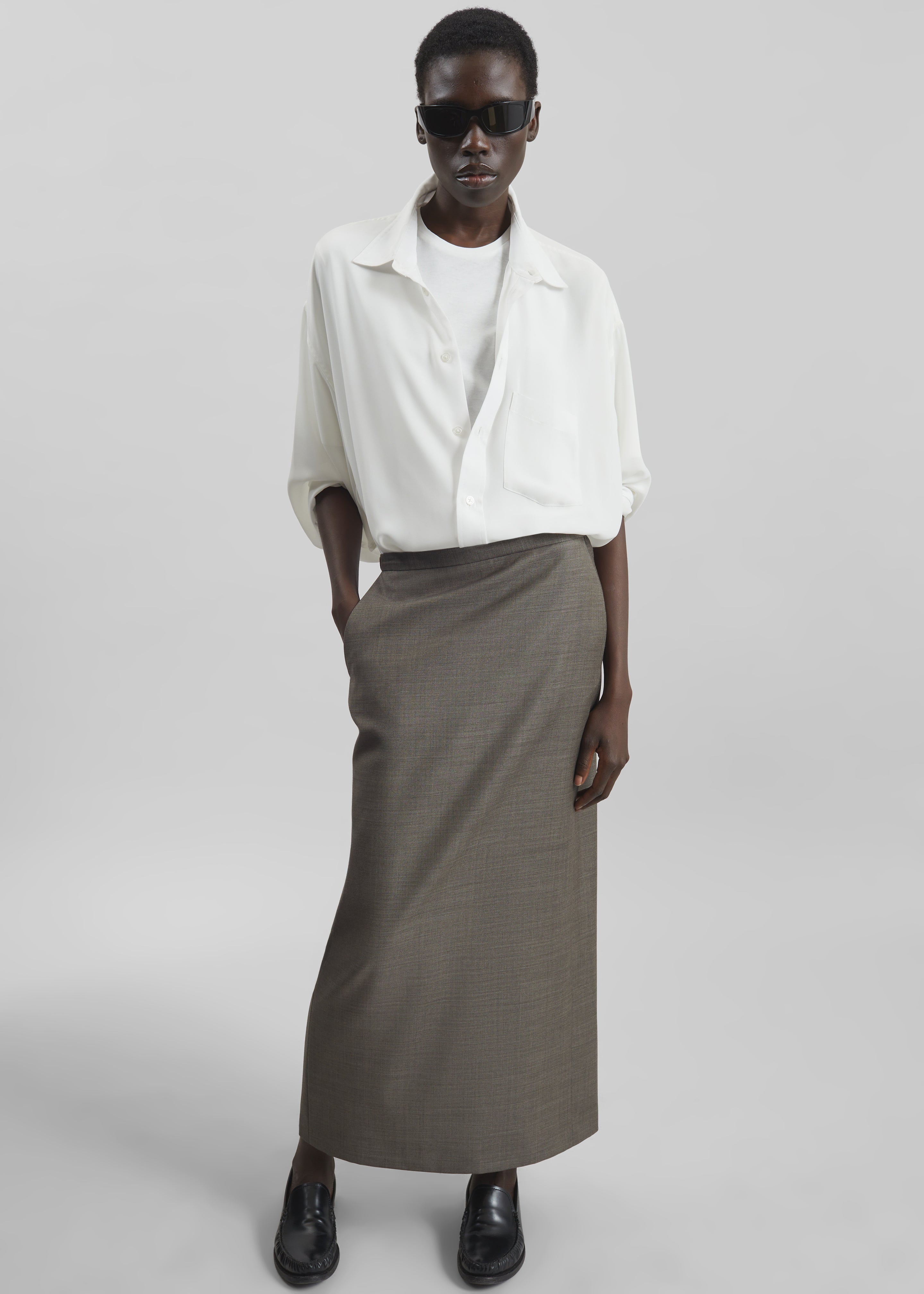 Loulou de Saison Cara Maxi Skirt - Dark Brown Melange - 5