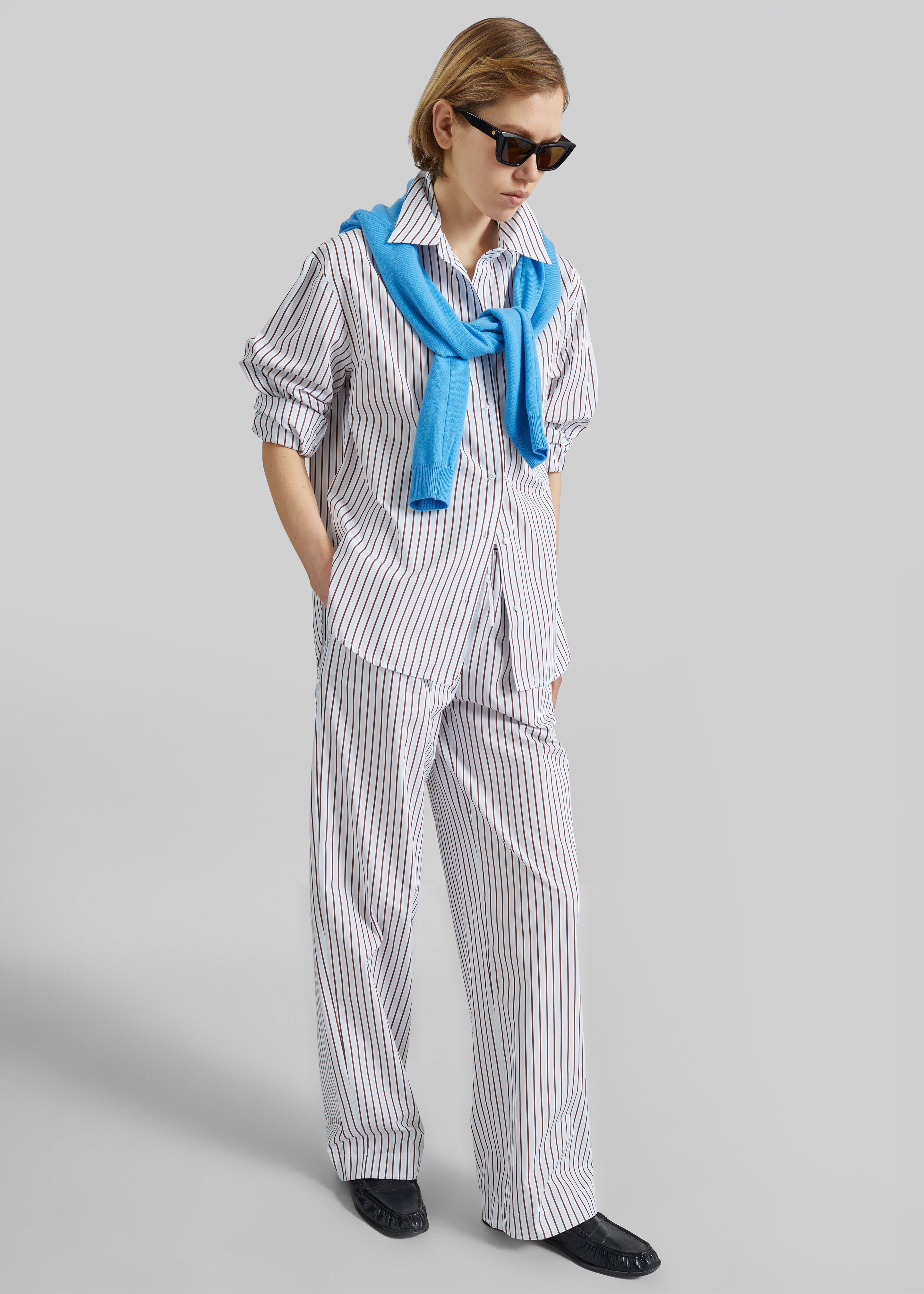 Loulou de Saison Cisco Striped Cotton Trousers - Dark Red/Light Blue - 1