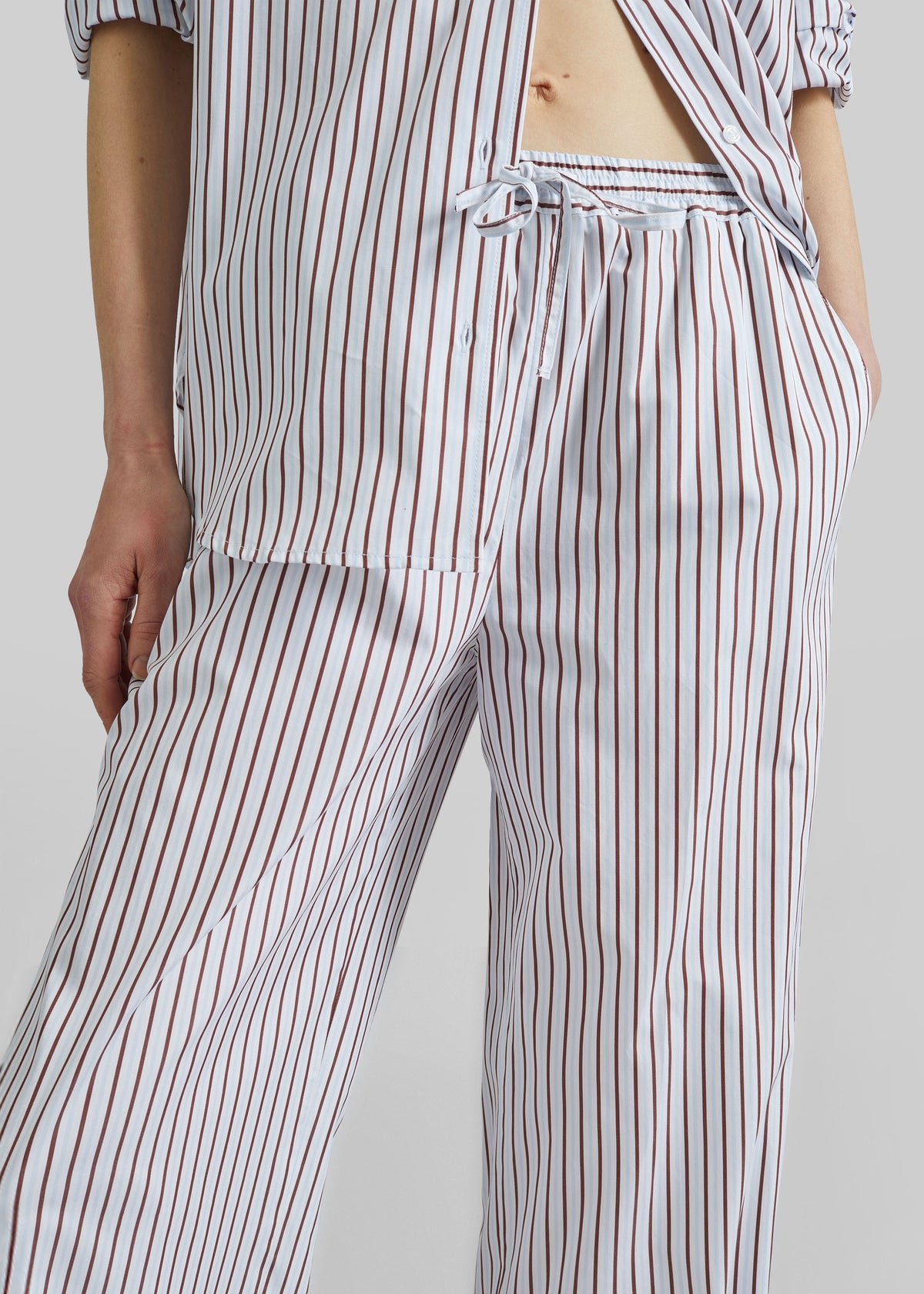 Loulou de Saison Cisco Striped Cotton Trousers - Dark Red/Light Blue - 3