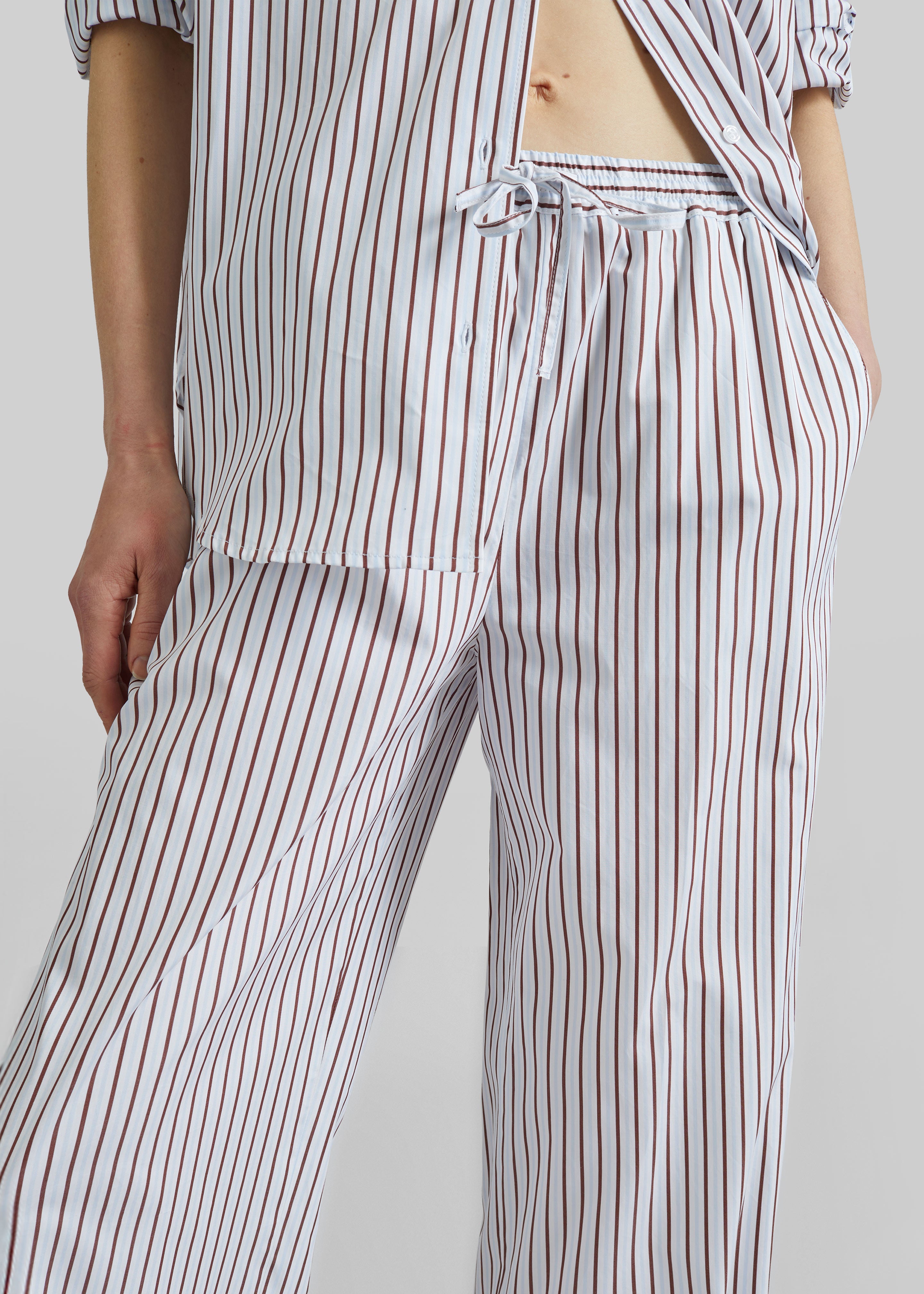 Loulou de Saison Cisco Striped Cotton Trousers - Dark Red/Light Blue - 3