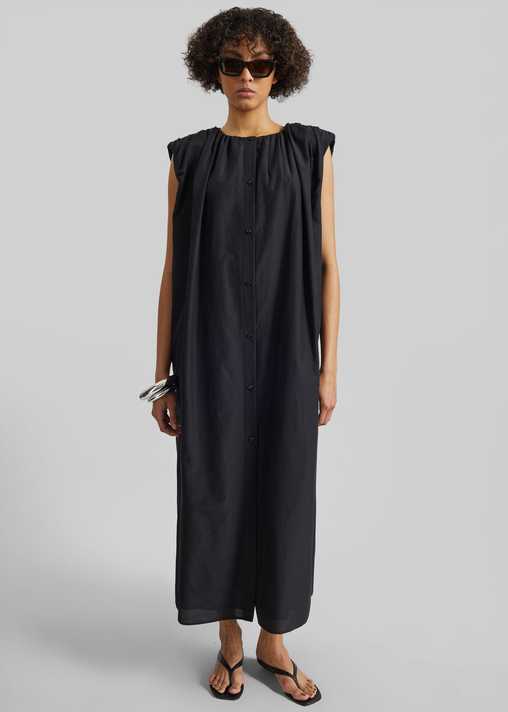 Loulou De Saison Cora Midi Cotton Silk Voile Dress - Black