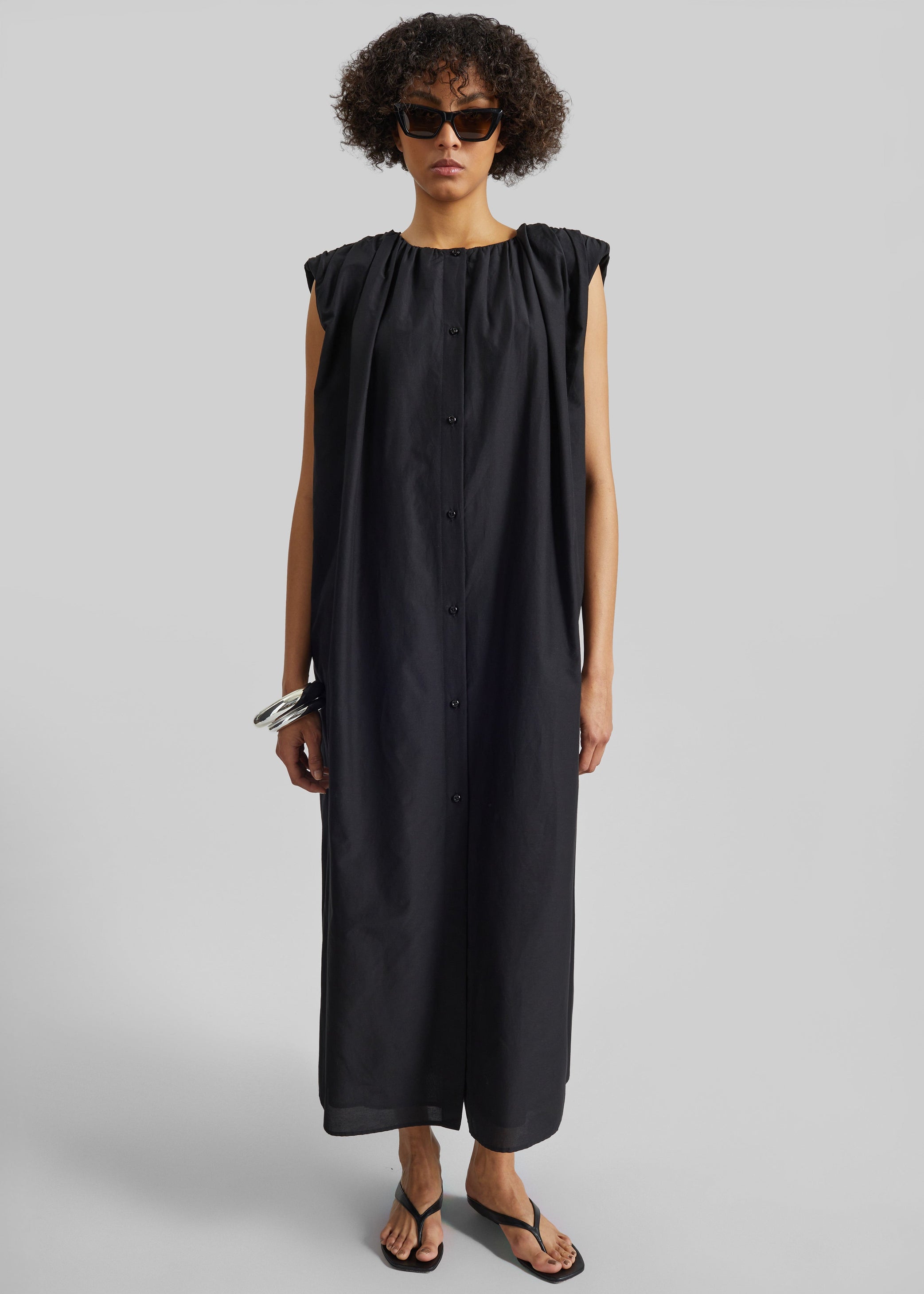 Shop the look image for Loulou De Saison Cora Midi Cotton Silk Voile Dress - Black