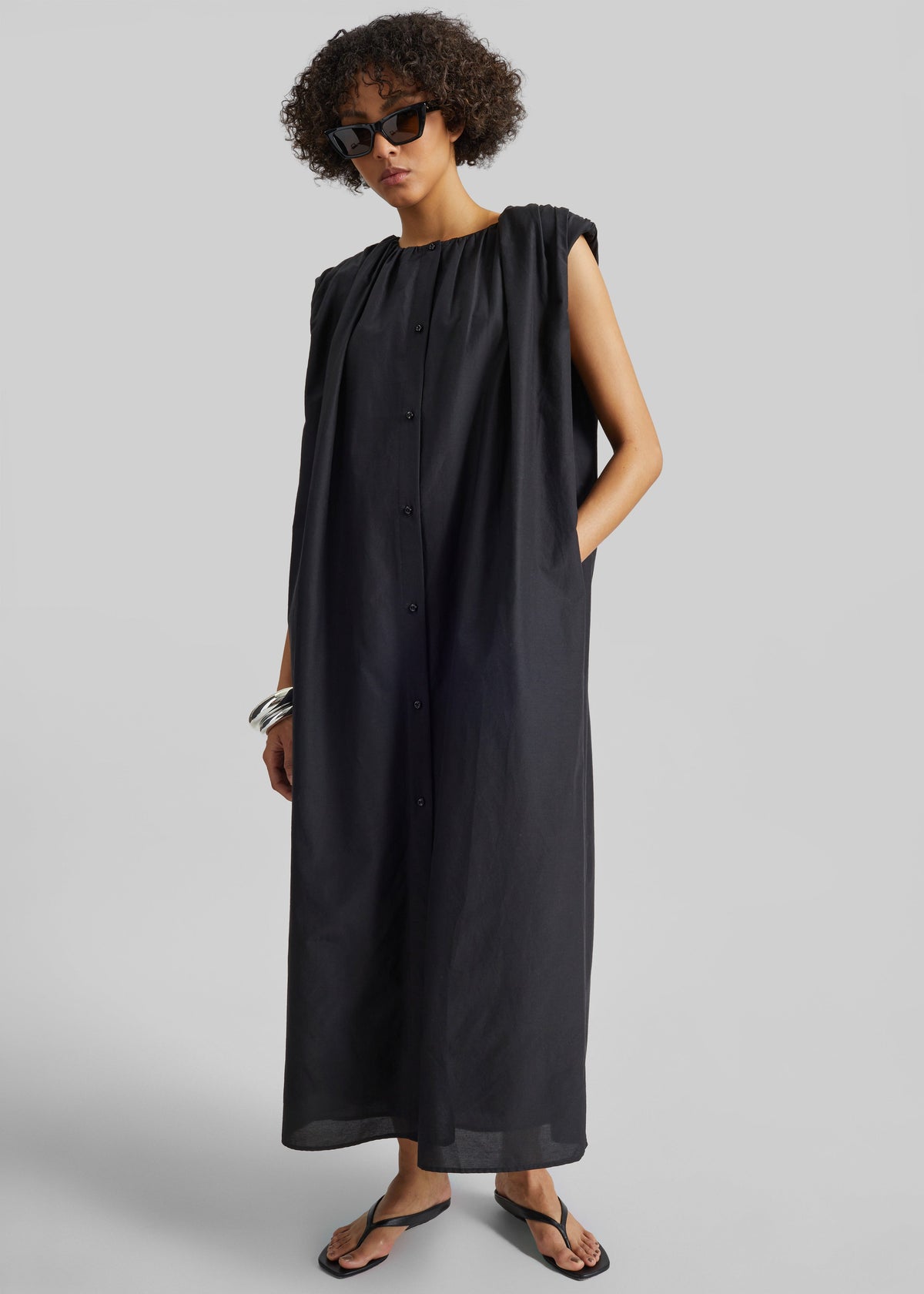 Loulou De Saison Cora Midi Cotton Silk Voile Dress - Black - 4