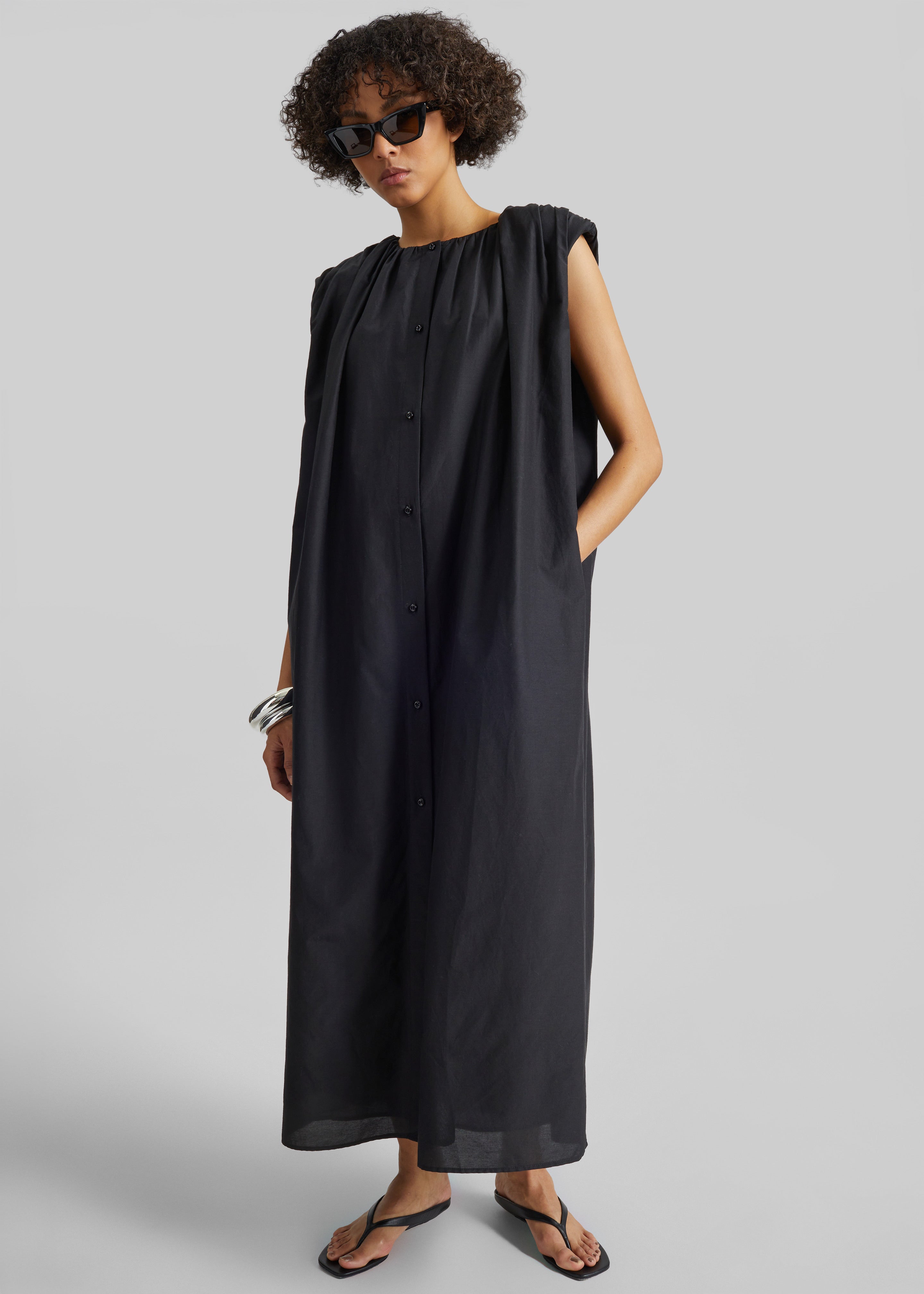 Loulou De Saison Cora Midi Cotton Silk Voile Dress - Black - 4