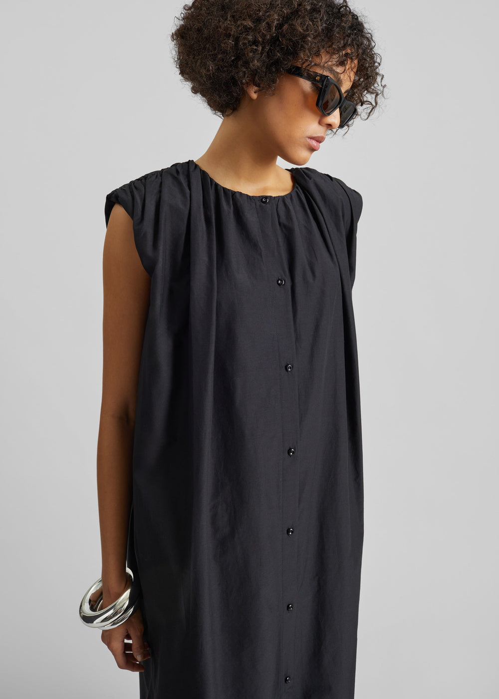 Loulou De Saison Cora Midi Cotton Silk Voile Dress - Black - 1