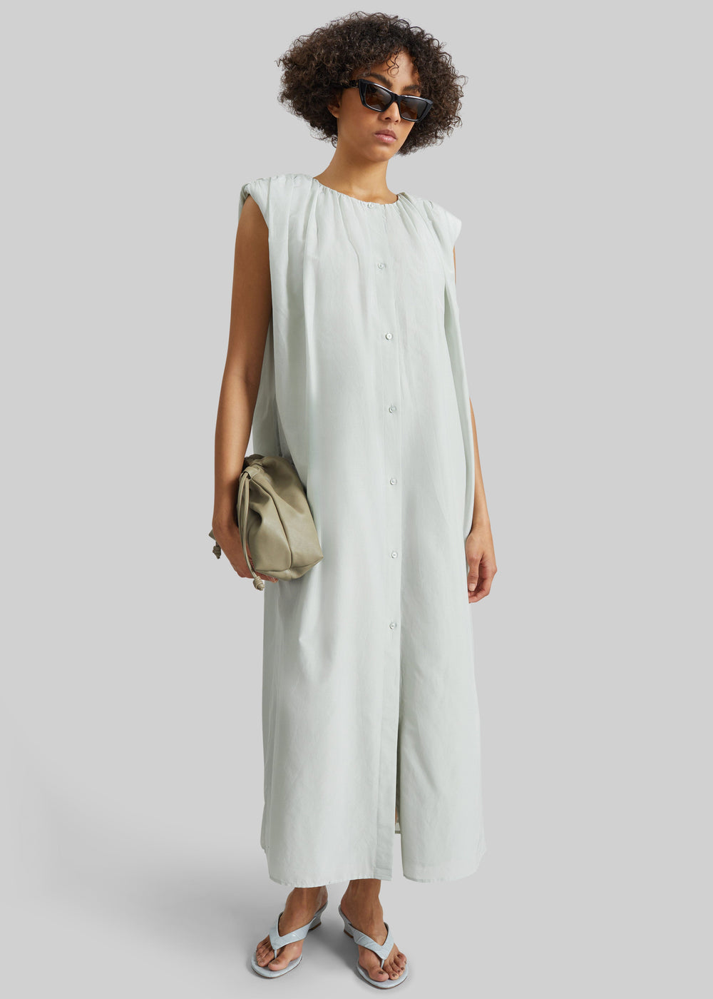 Loulou De Saison Cora Midi Cotton Silk Voile Dress - Mist - 1
