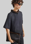 Loulou de Saison Dana Faux Fur Collar Top - Black/Grizzly