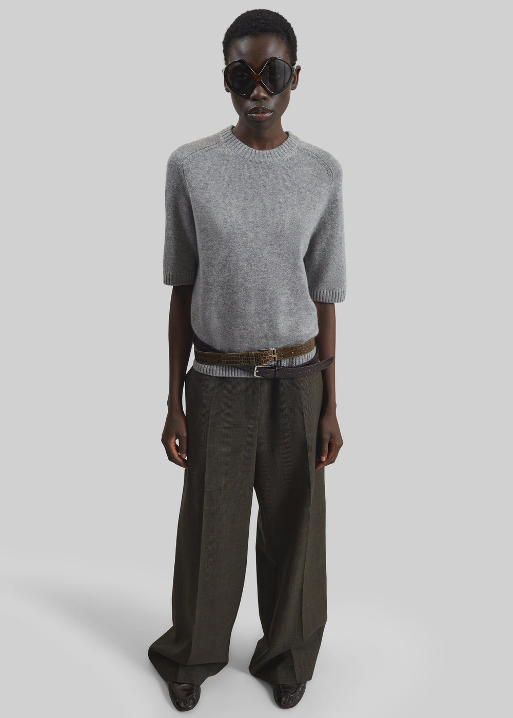 Loulou de Saison Dara Short-Sleeve Cashmere Top - Grey Melange