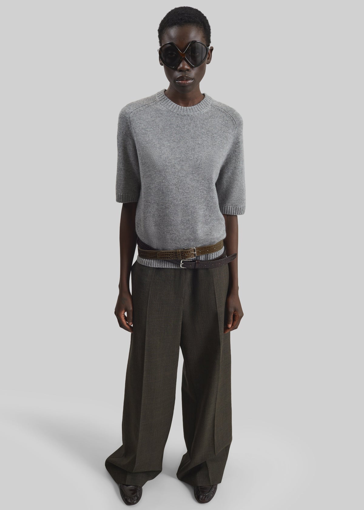 Loulou de Saison Dara Short-Sleeve Cashmere Top - Grey Melange - 1