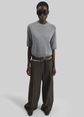 Loulou de Saison Dara Short-Sleeve Cashmere Top - Grey Melange