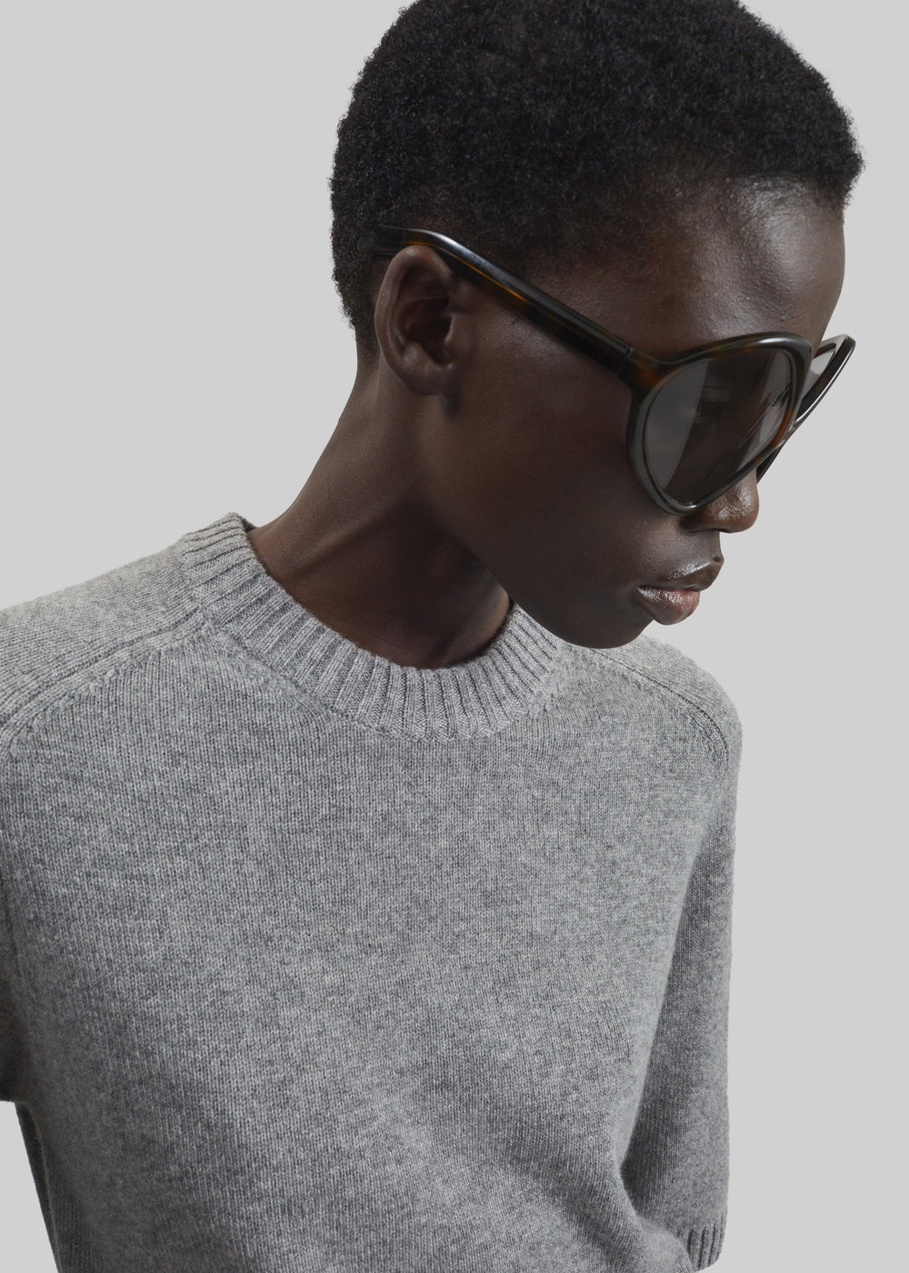 Loulou de Saison Dara Short-Sleeve Cashmere Top - Grey Melange - 1