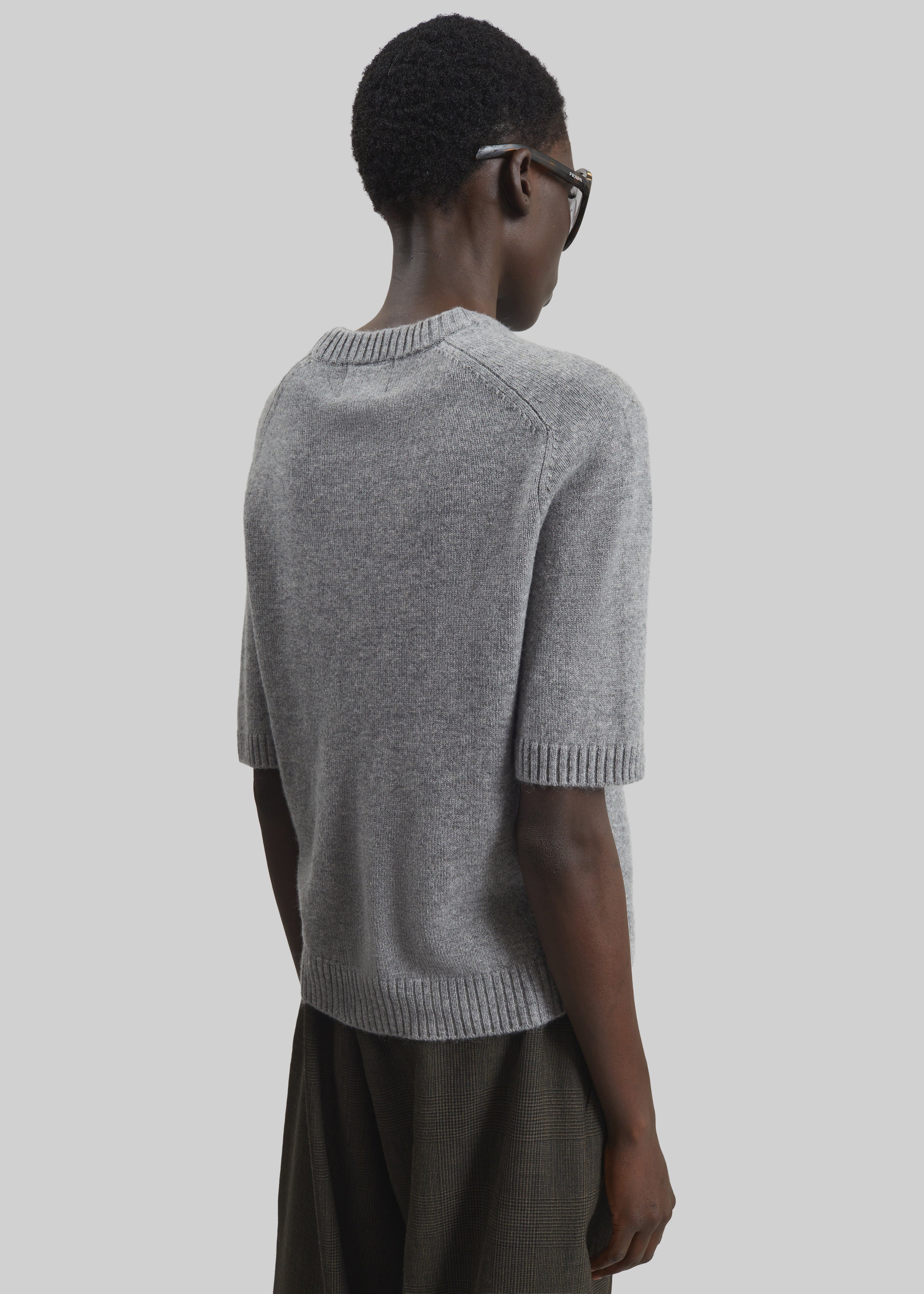 Loulou de Saison Dara Short-Sleeve Cashmere Top - Grey Melange - 4