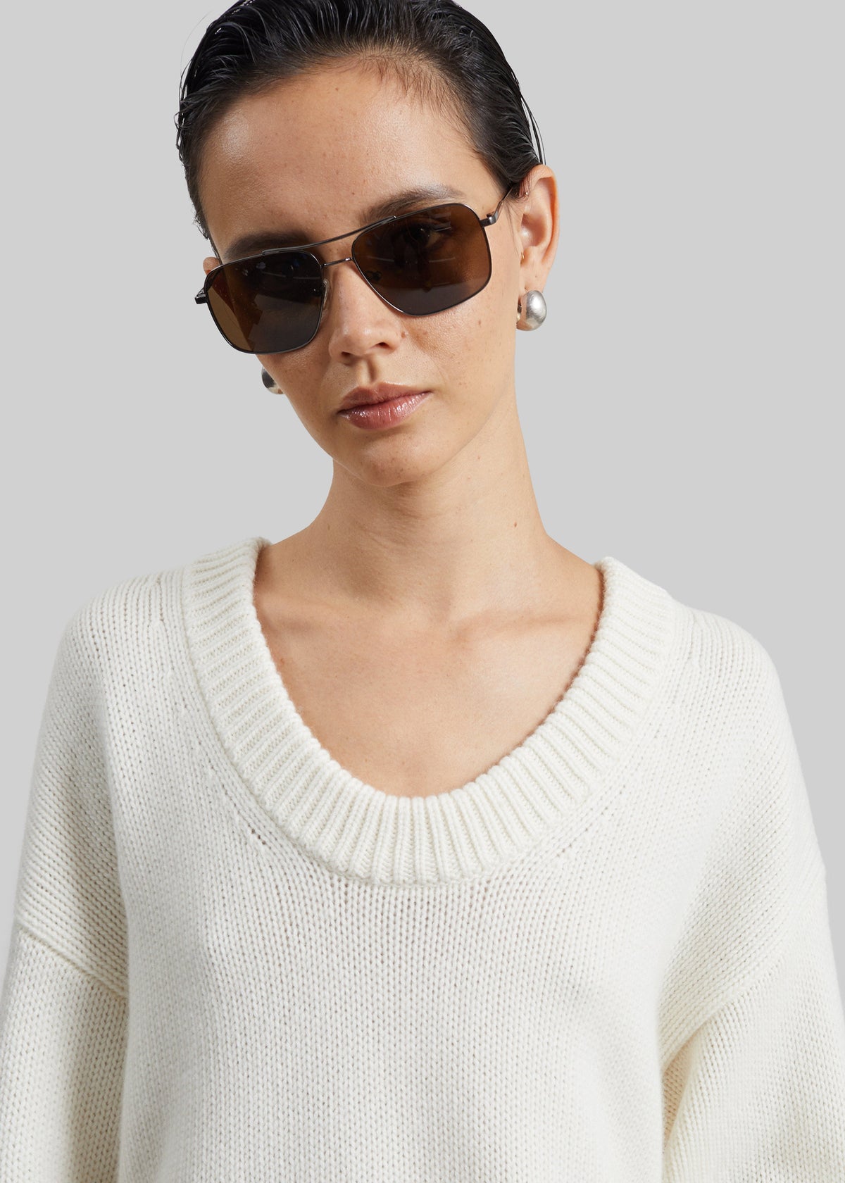 Loulou de Saison Derry Lds U-Neck Sweater - Ivory - 2
