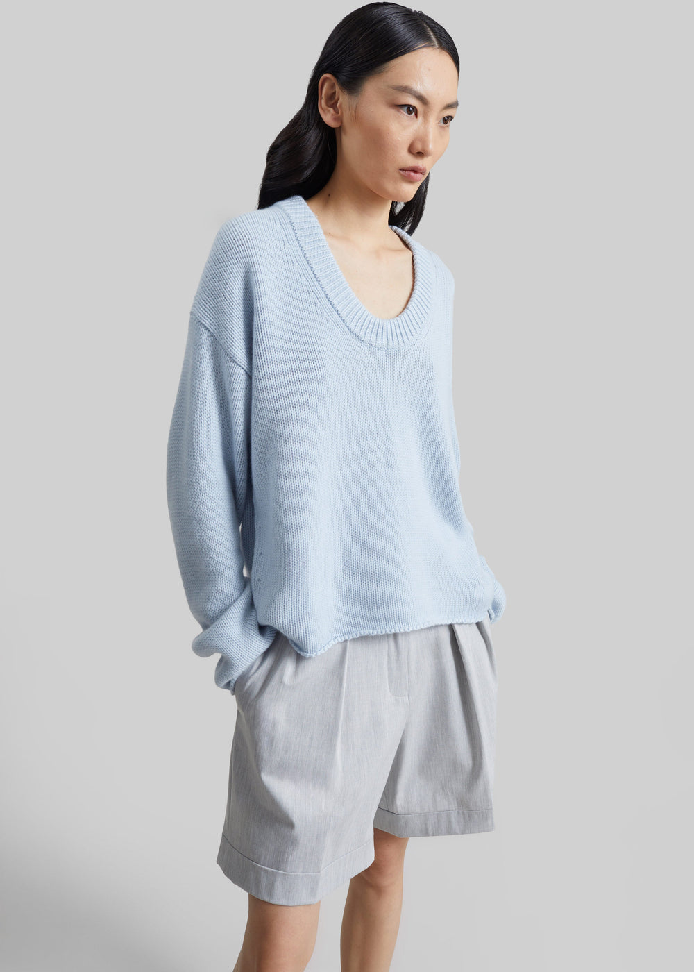 Loulou de Saison Derry Lds U-Neck Sweater - Light Blue