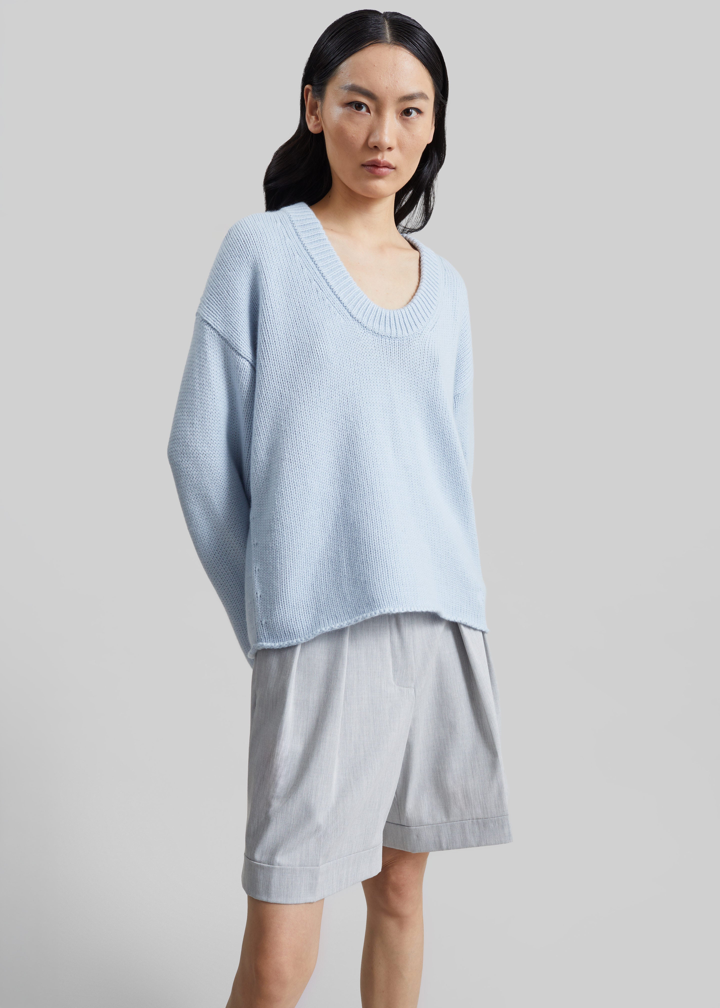 Loulou de Saison Derry Lds U-Neck Sweater - Light Blue - 4