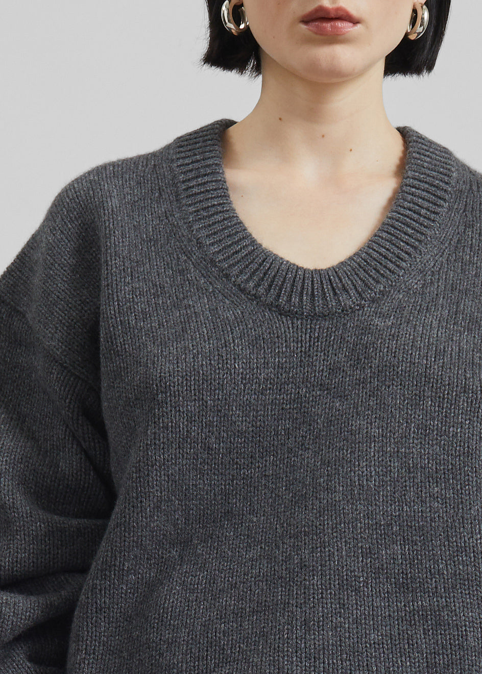 Loulou De Saison Derry U Neck Sweater - Anthracite Melange - 4