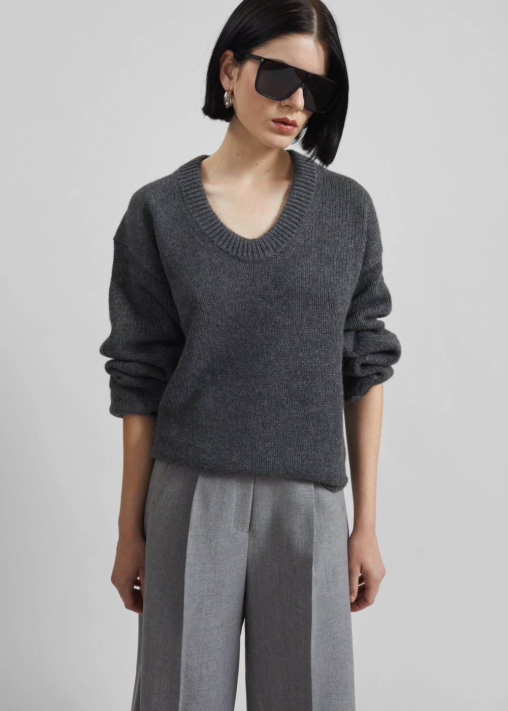 Loulou De Saison Derry U Neck Sweater - Anthracite Melange