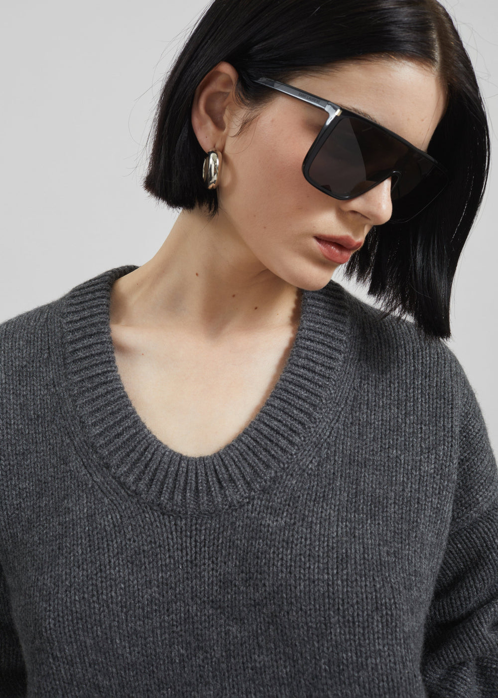 Loulou De Saison Derry U Neck Sweater - Anthracite Melange - 1