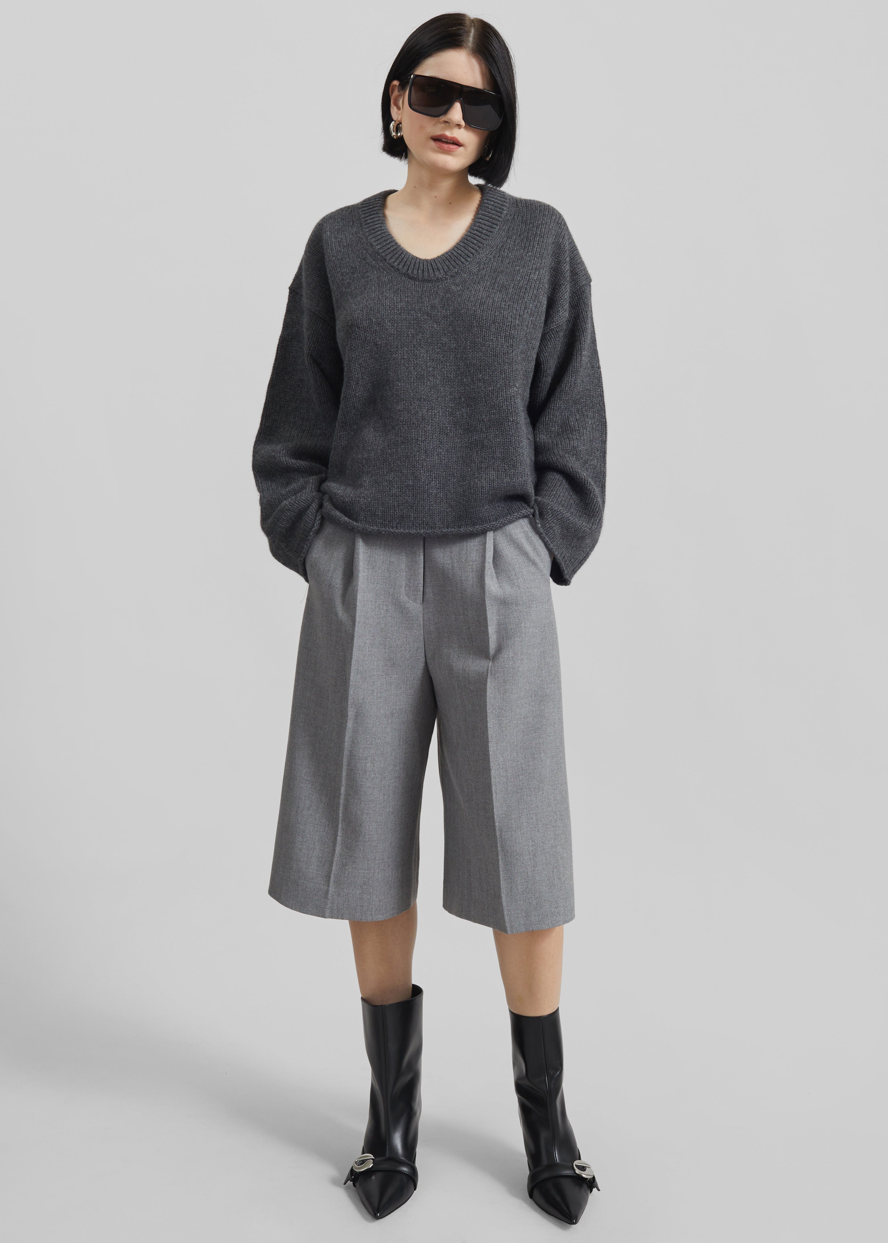 Loulou De Saison Derry U Neck Sweater - Anthracite Melange - 5