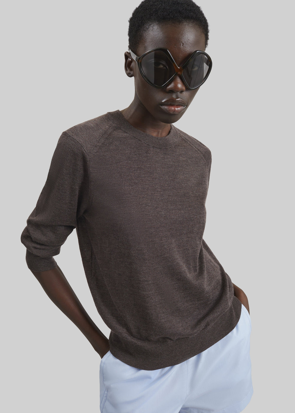 Loulou de Saison Ditto Fluid Cashmere Sweater - Brown Melange