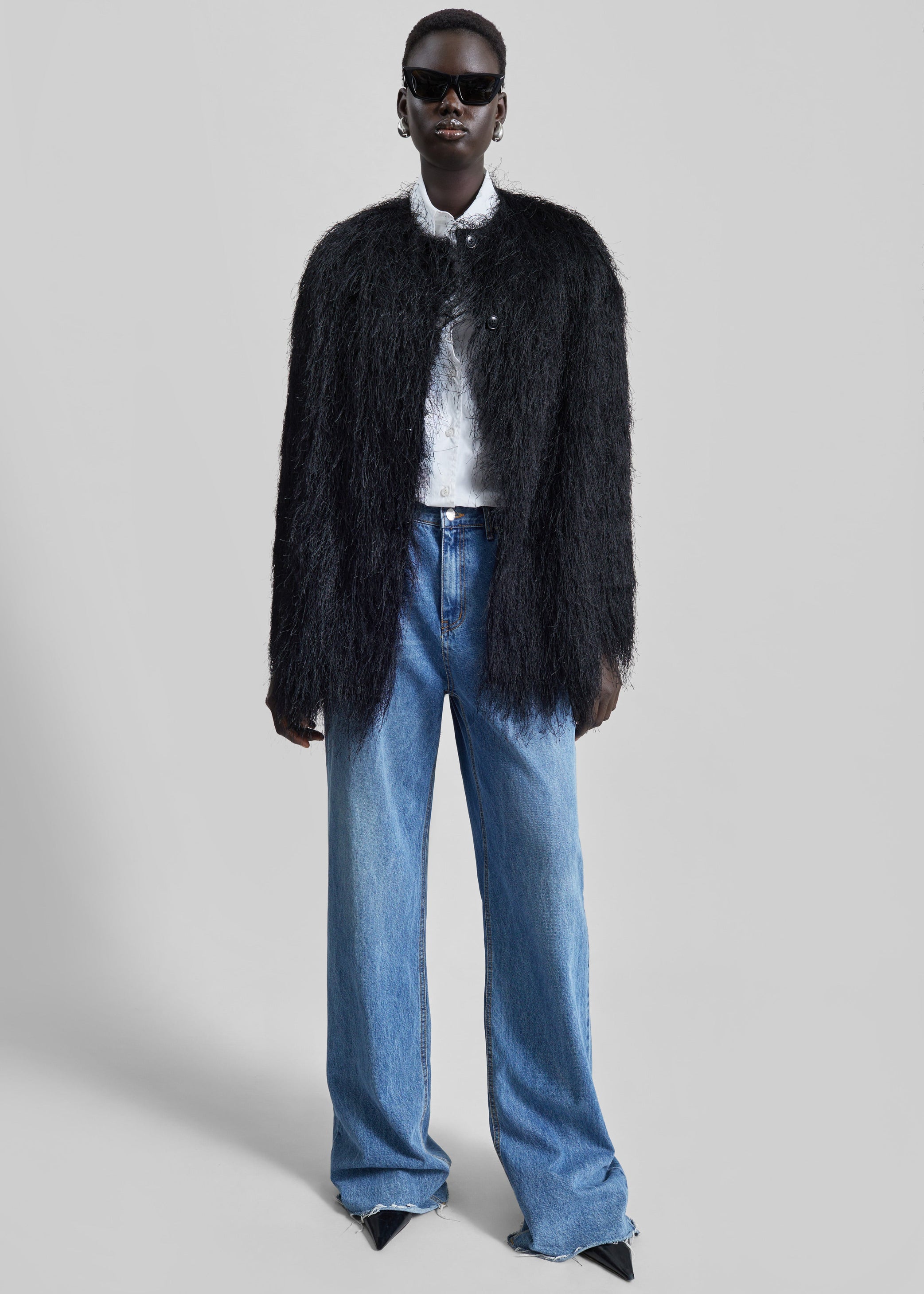 Shop the look image for Loulou de Saison Filipo Fringed Coat - Black