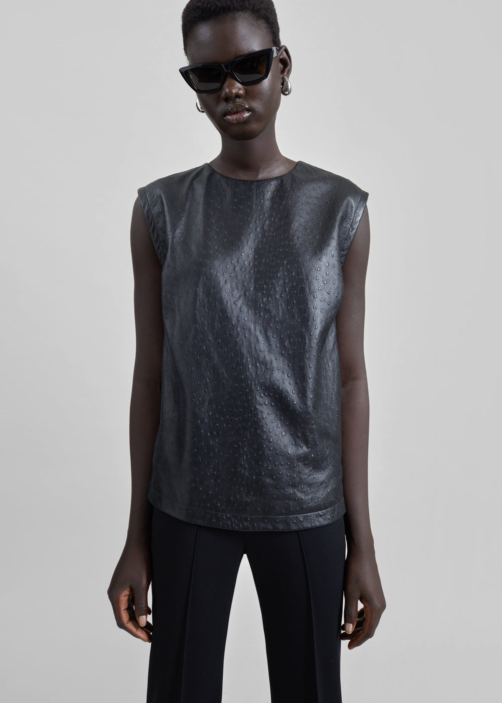 Loulou De Saison Fiza Ostrich-Effect Leather Top - Black