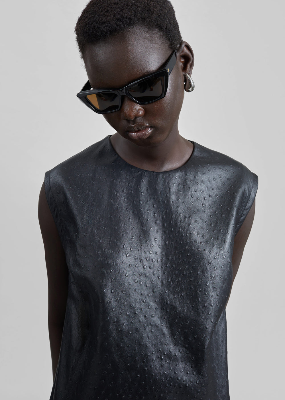 Loulou De Saison Fiza Ostrich-Effect Leather Top - Black - 1