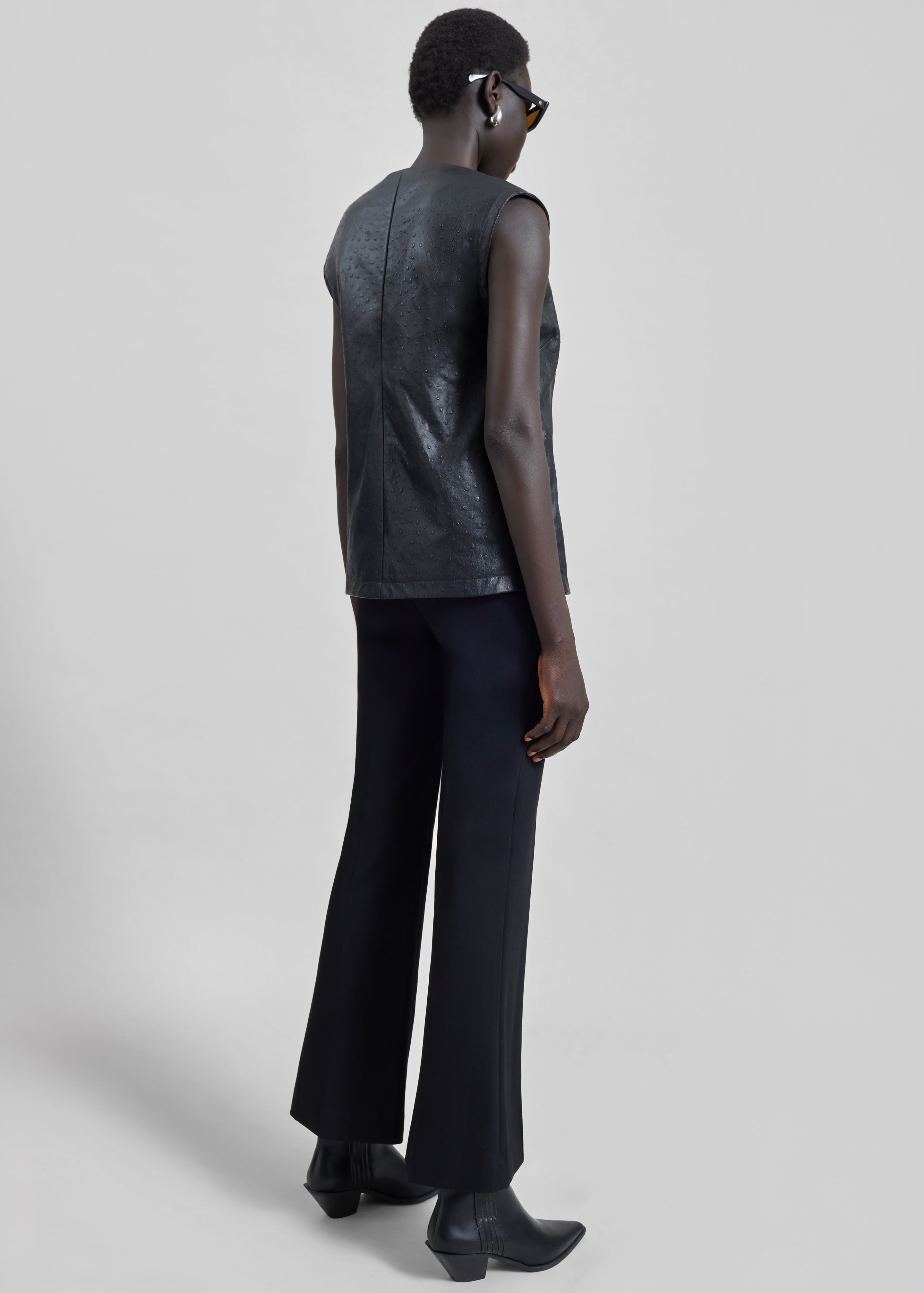 Loulou De Saison Fiza Ostrich-Effect Leather Top - Black - 5