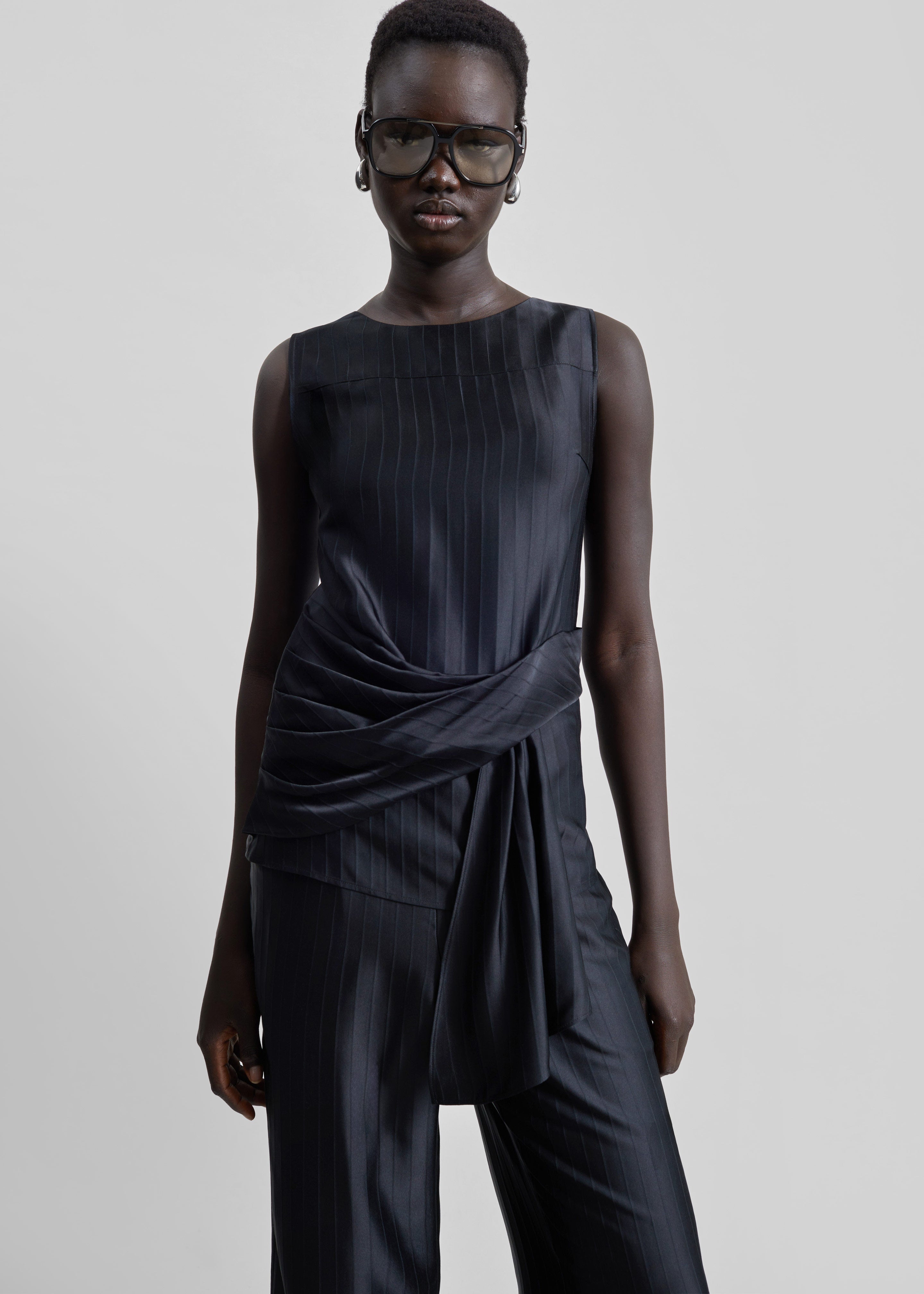 Loulou De Saison Fonda Draped Top - Black - 1