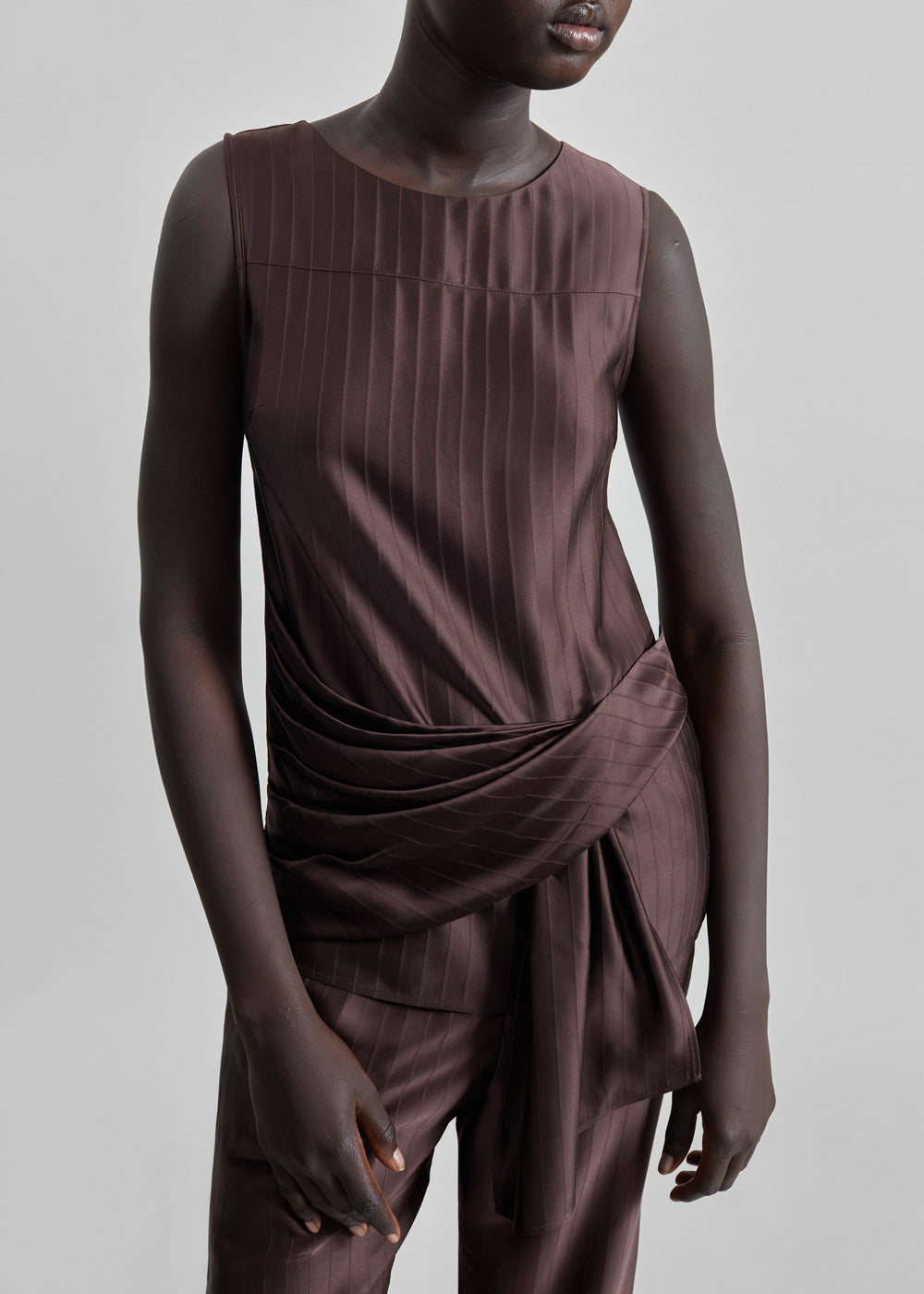 Loulou De Saison Fonda Draped Top - Dark Brown - 1