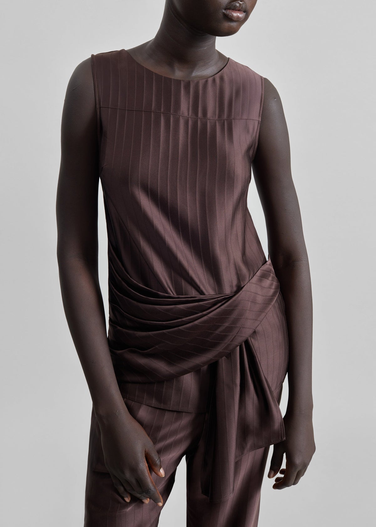 Loulou De Saison Fonda Draped Top - Dark Brown - 2