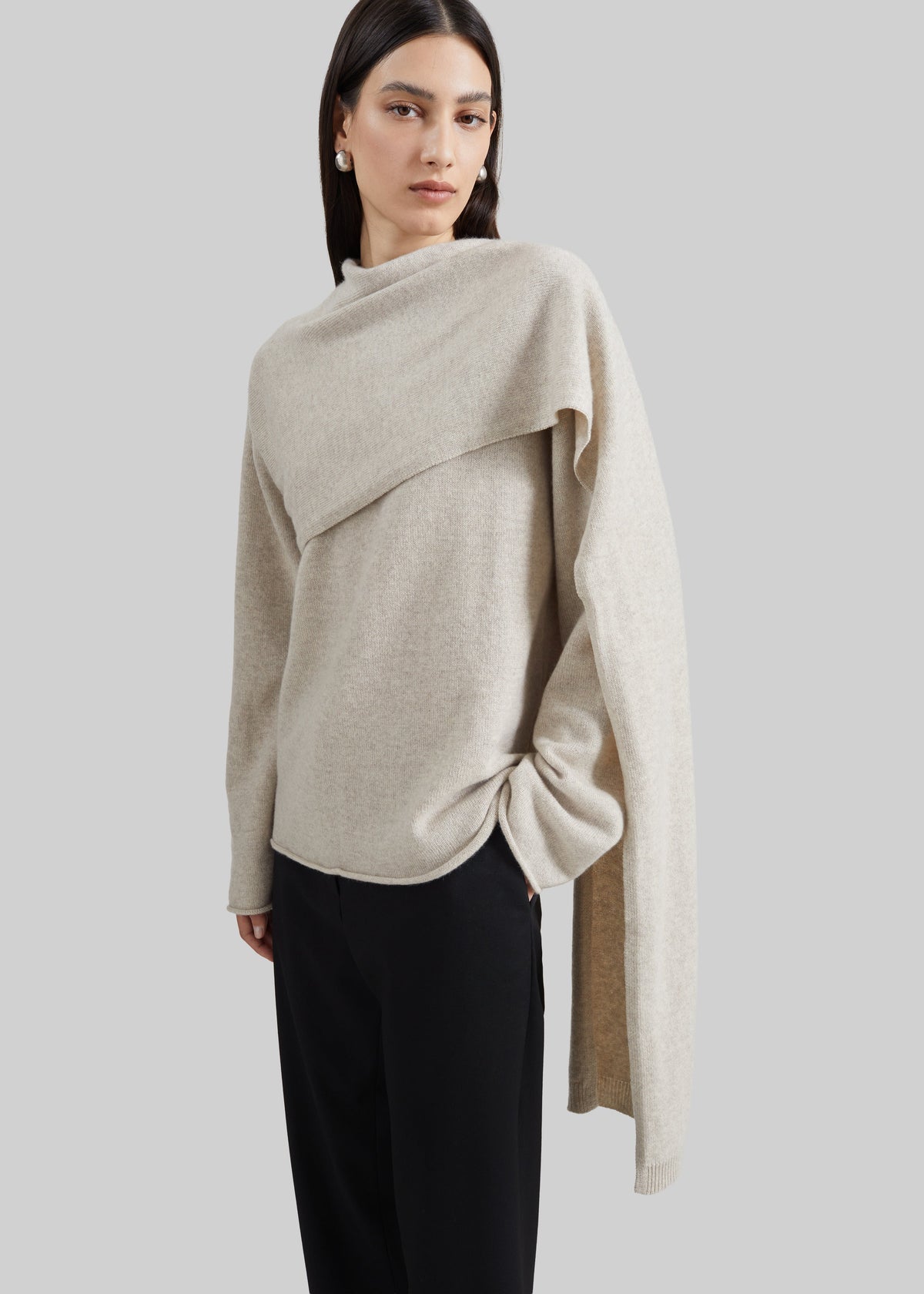 Loulou de Saison Frances Cashmere Scarf Sweater - Beige Melange