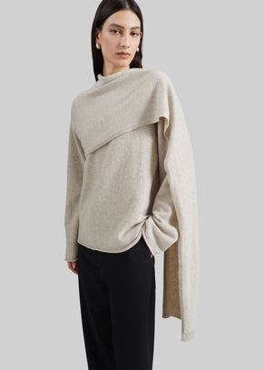 Loulou de Saison Frances Cashmere Scarf Sweater - Beige Melange