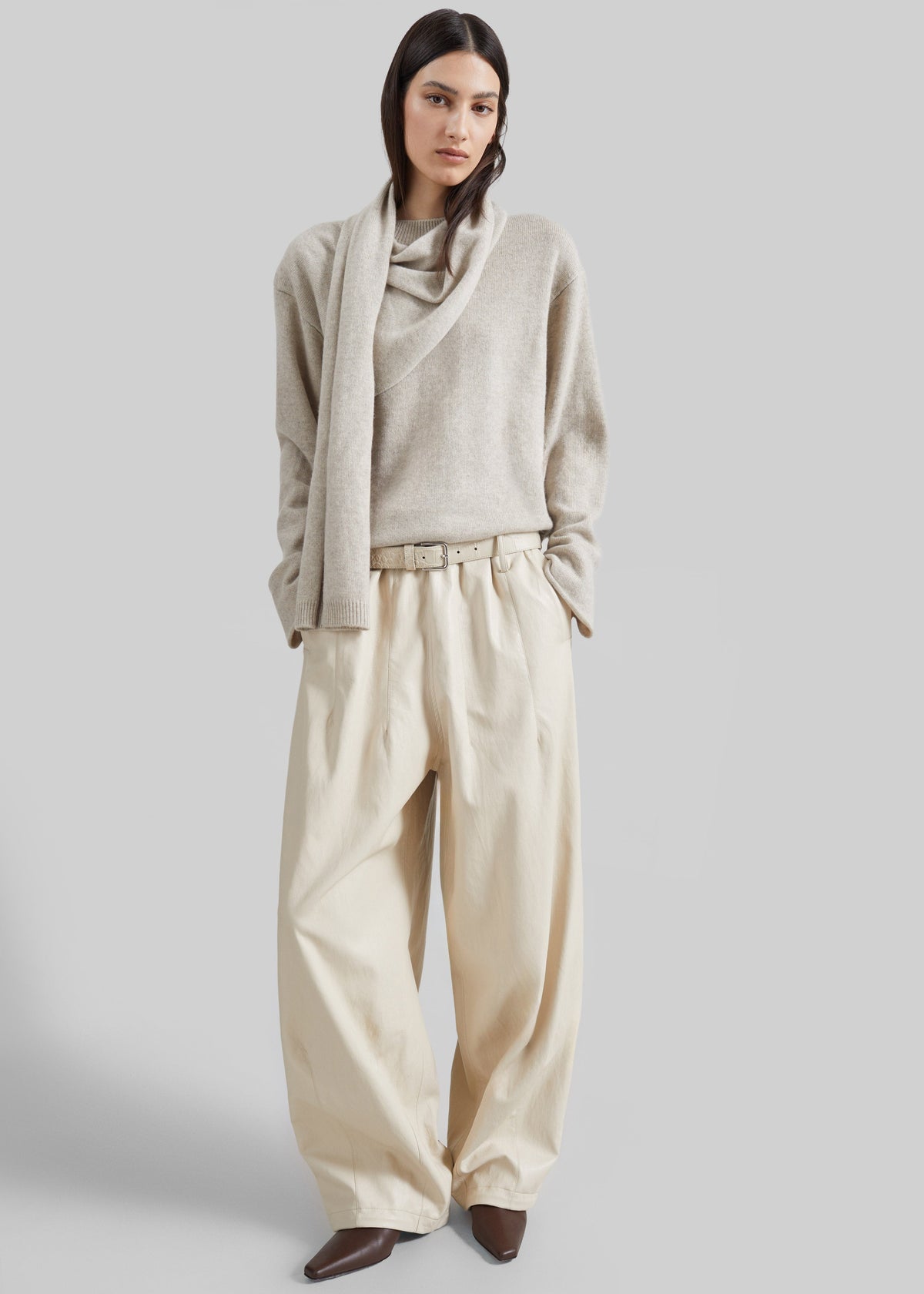 Shop the look image for Loulou de Saison Frances Cashmere Scarf Sweater - Beige Melange